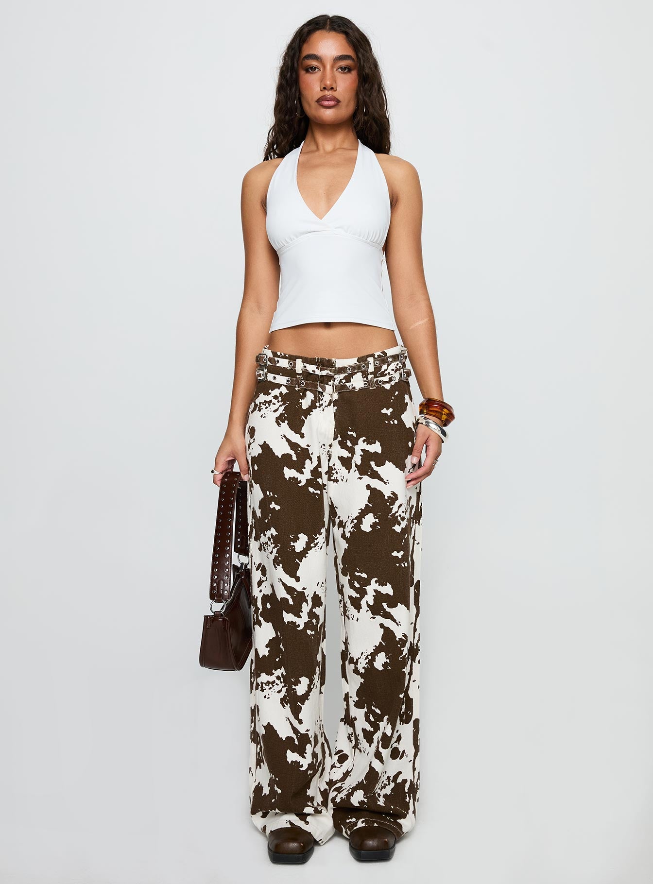 Baccarat Mid Rise Wide Leg Belted Pant Cow Print - Image 7