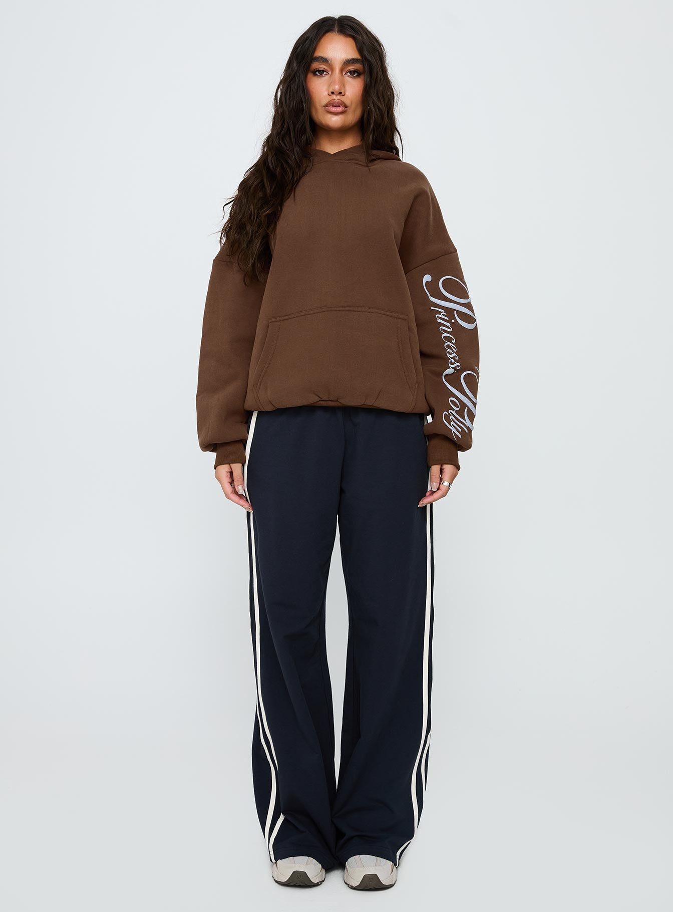 Princess Polly Script Text Graphic Hoodie Brown / Blue - Image 7