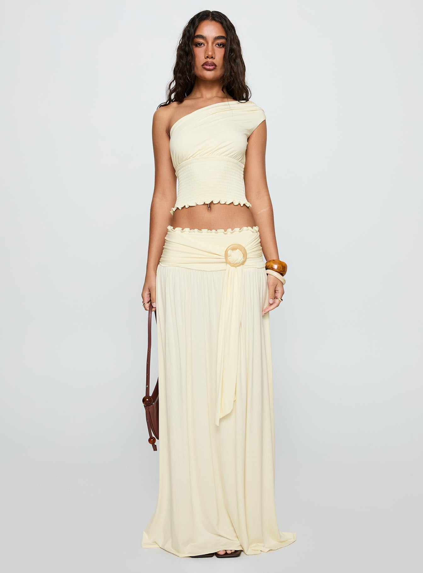 Full Orbit Shirred Maxi Skirt Cream - Image 7