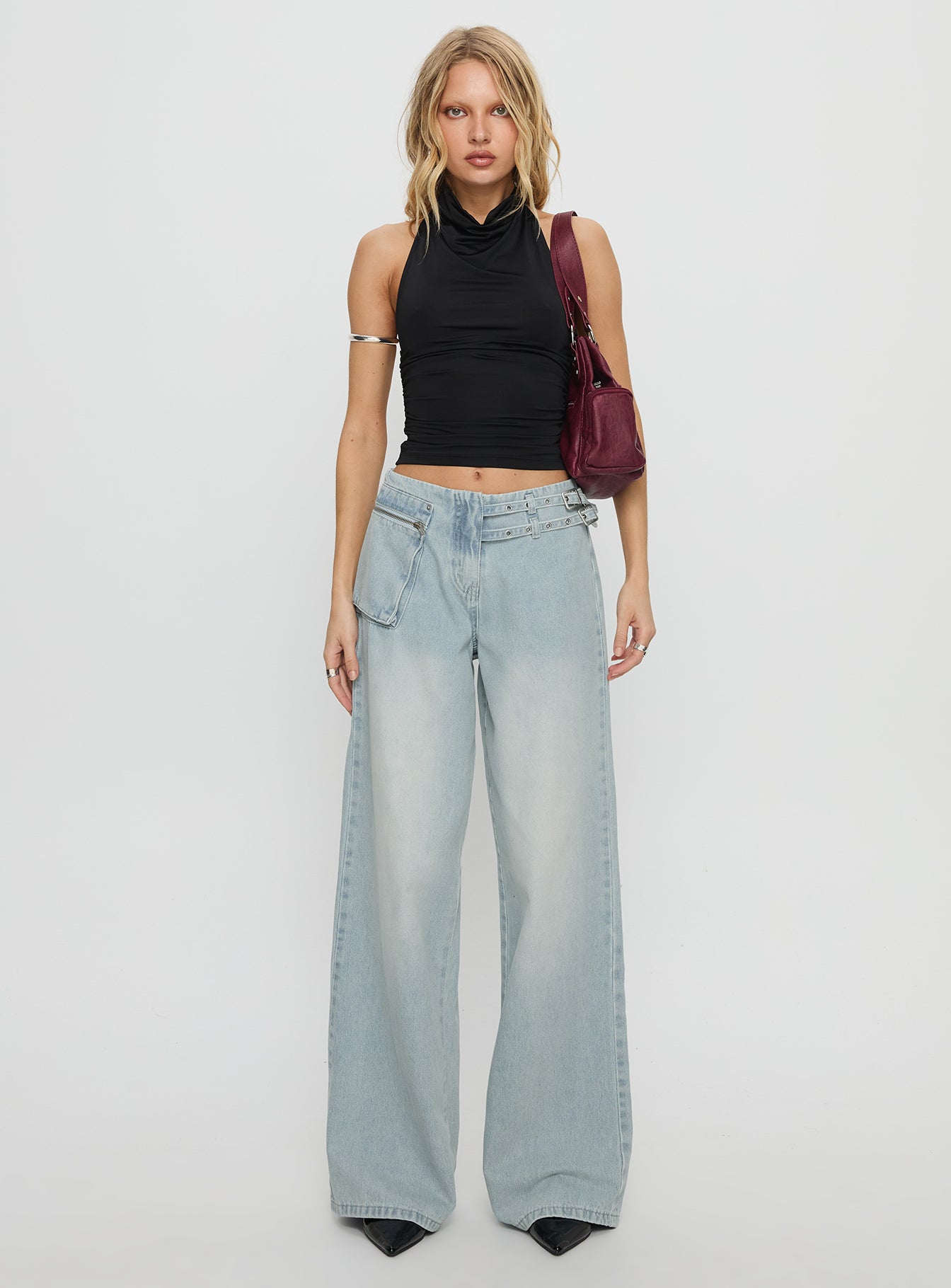 Paltrow Mid Rise Wide Leg Cargo Jeans Faded Blue Wash - Image 7