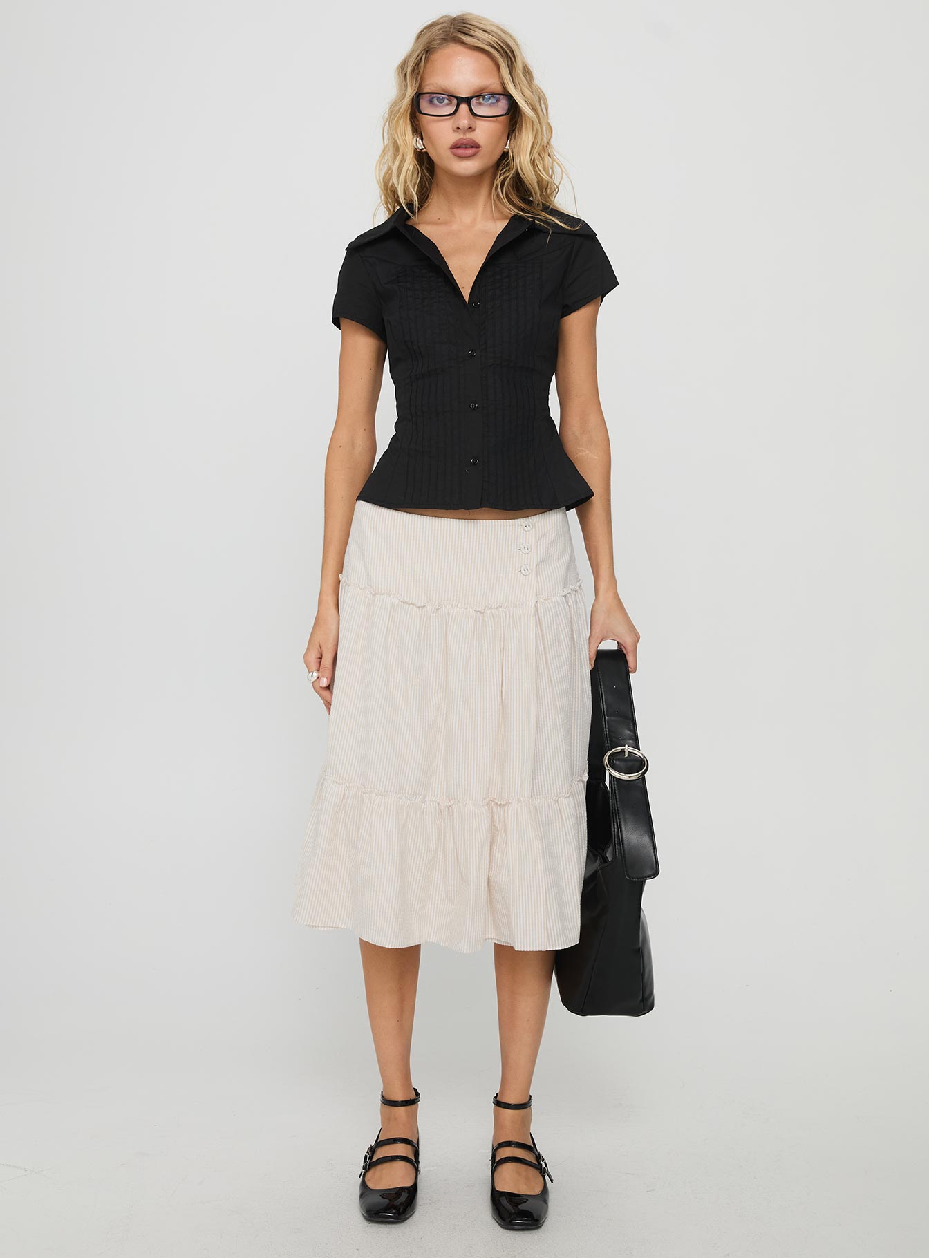 Cascades Low Rise Midi Skirt Beige / White Stripe - Image 7