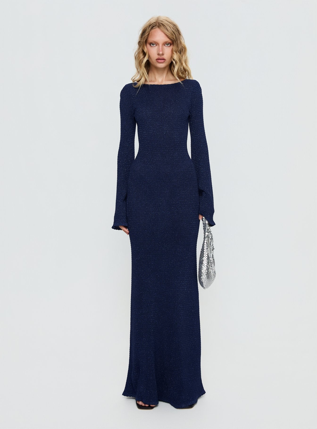Rhapsody Long Sleeve Knit Maxi Dress Navy - Image 7