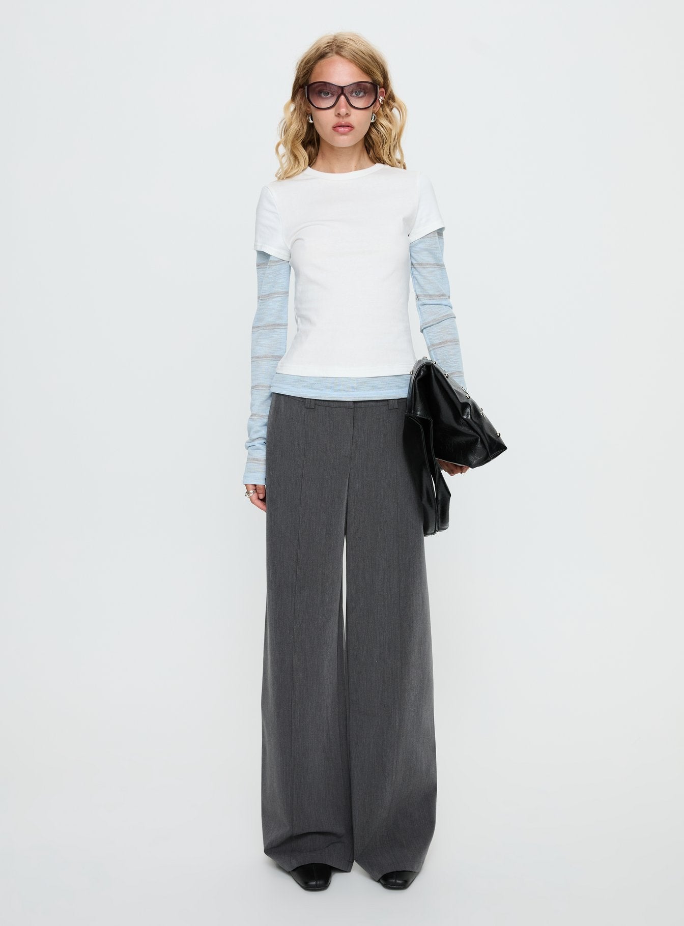 Caisey Layered Long Sleeve Top White / Blue Stripe - Image 7