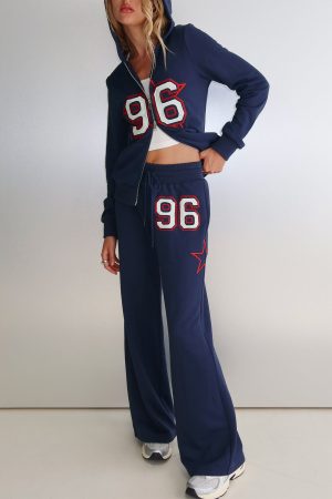 Kari Distressed Patch Track Pant Navy Multi