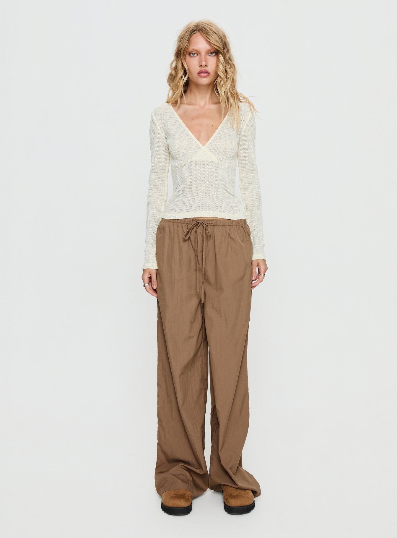 Cassidey Cross Front Long Sleeve Top Cream - Image 6