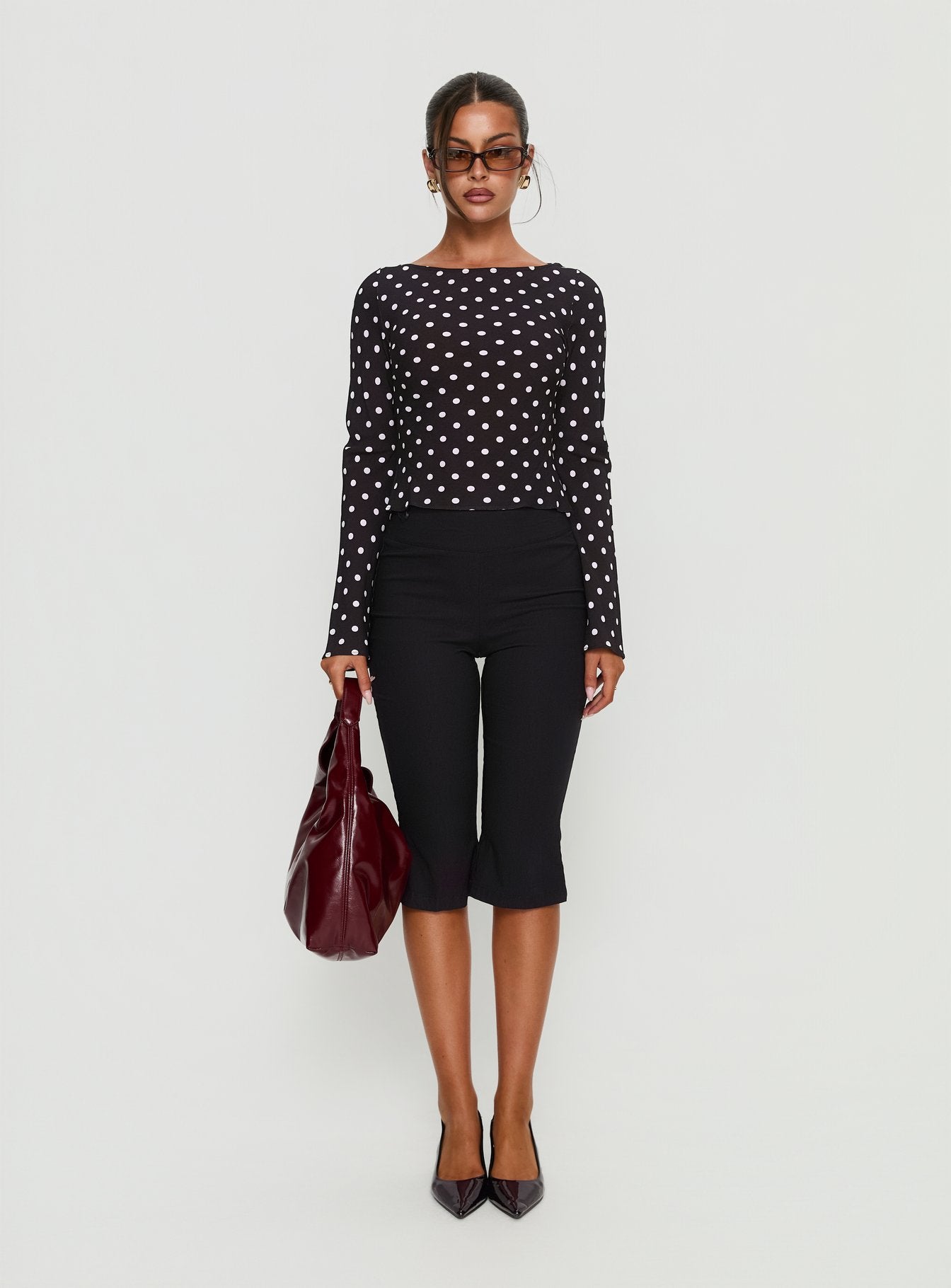 Lady Lady Long Sleeve Backless Top Black / White Polka - Image 7