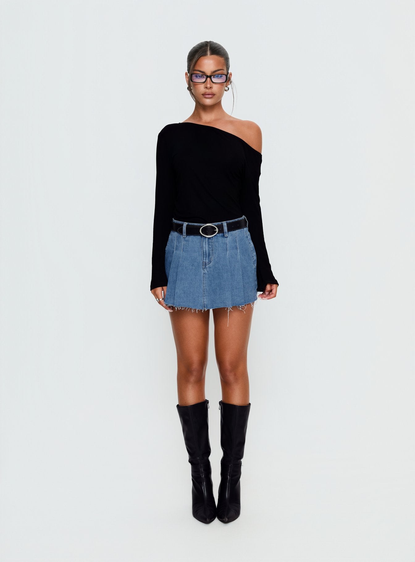 Debera Pleated Mini Skirt Mid Blue Wash - Image 6