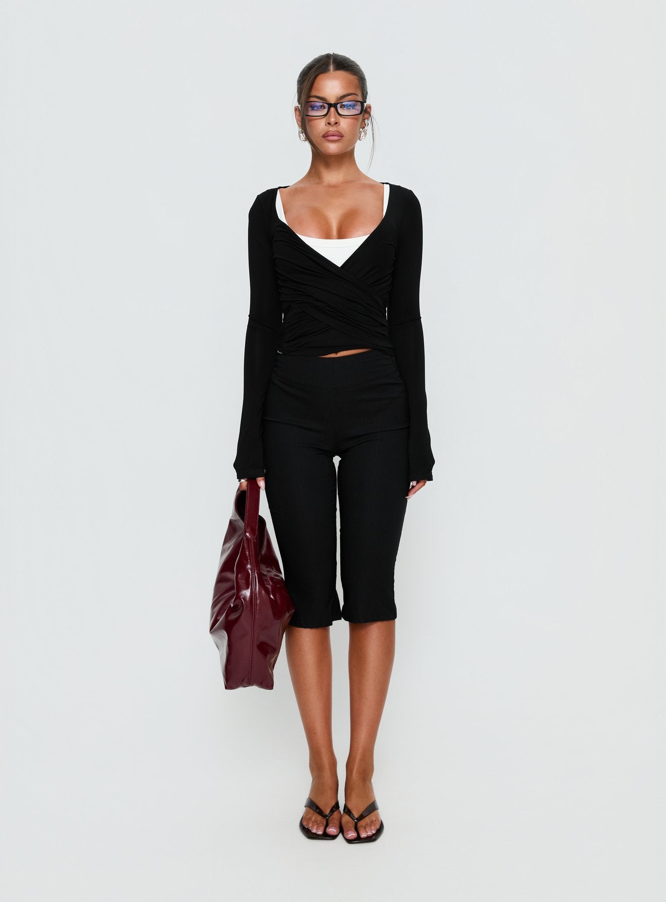 Sylka Long Sleeve Jersey Wrap Top Black - Image 7