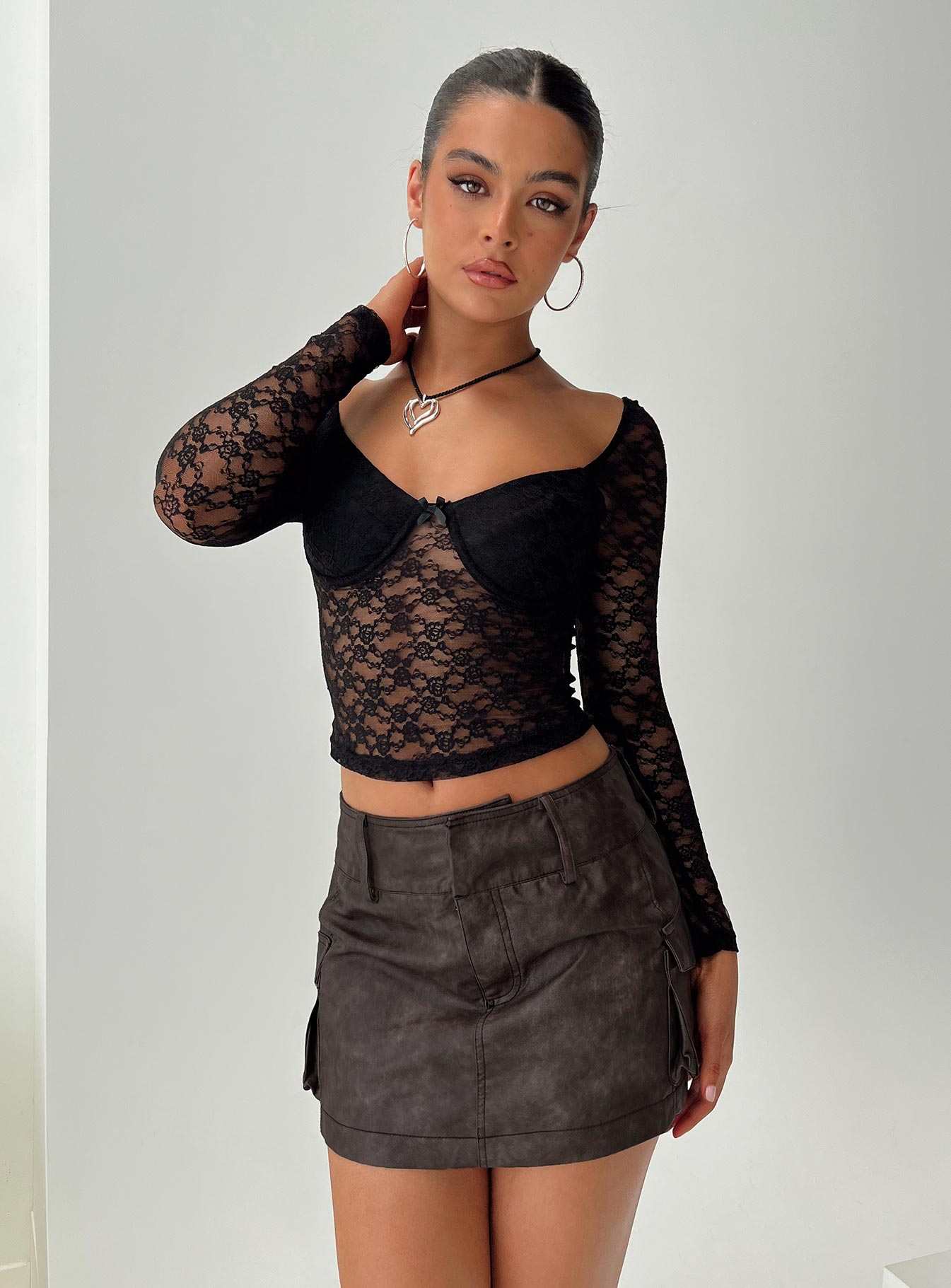 Domenic Faux Leather Mini Skirt Washed Black Tall - Image 8