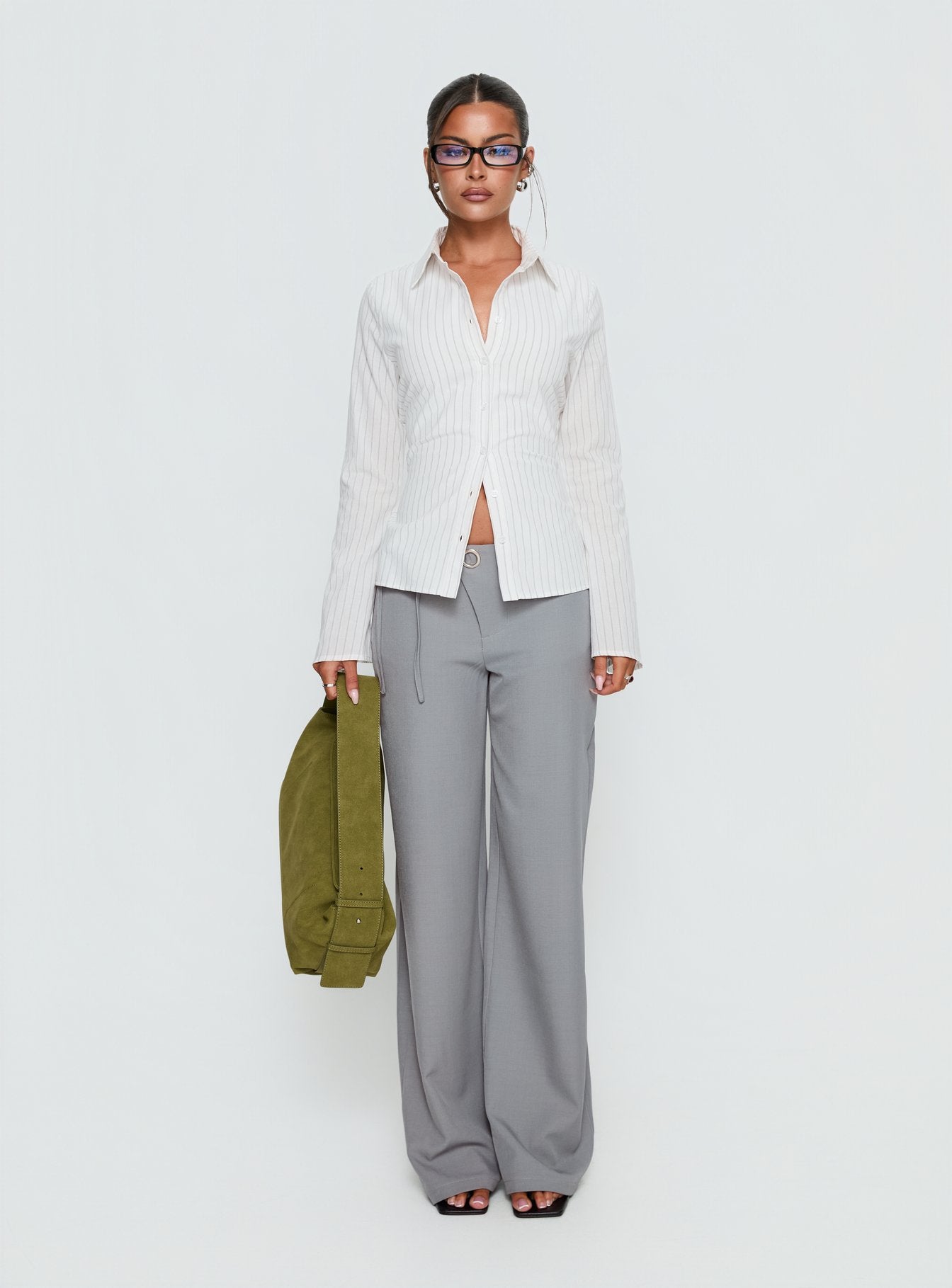 Eryx Tie Back Button Up Top White Pinstripe - Image 7
