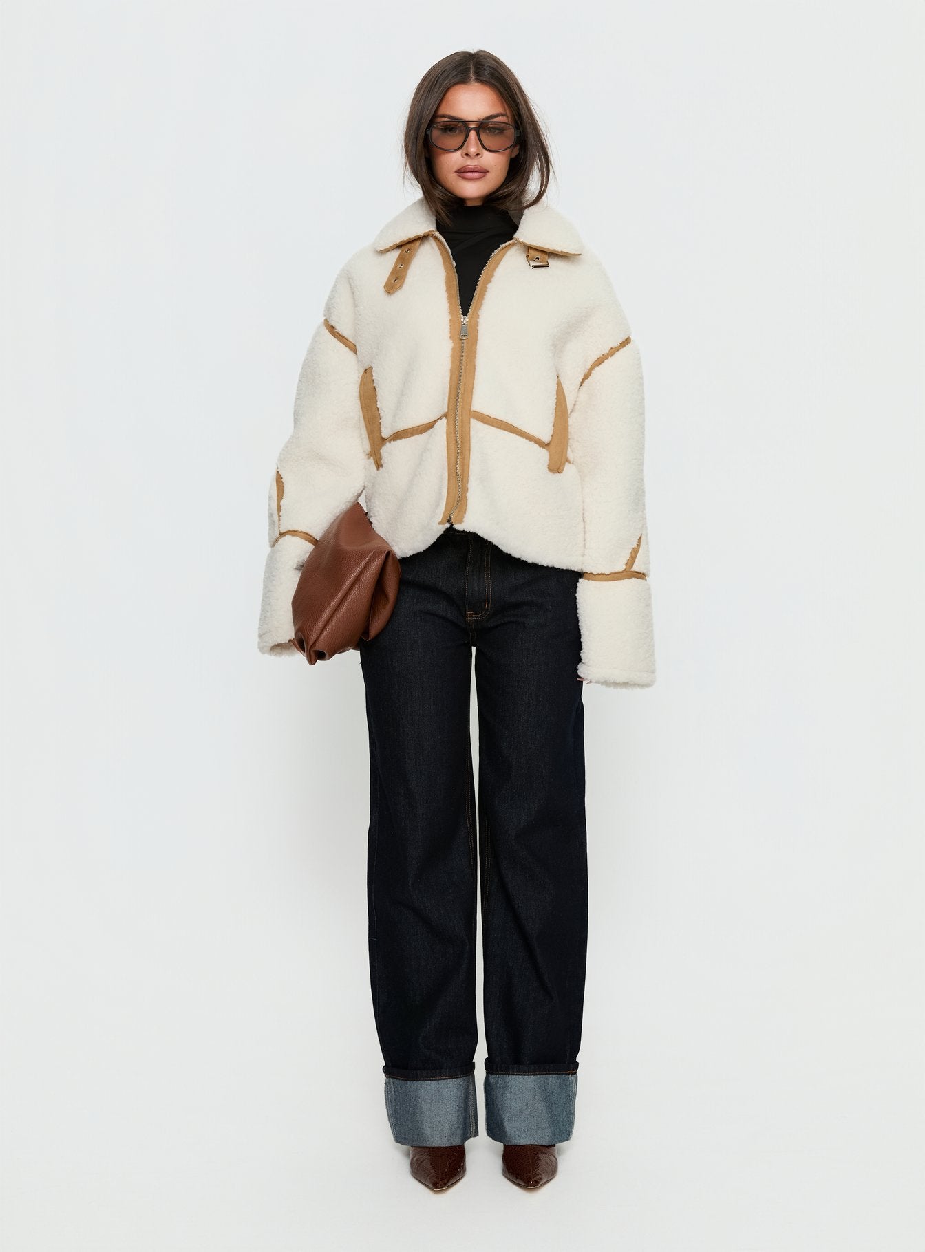 Briane Contrast Teddy Jacket White - Image 7