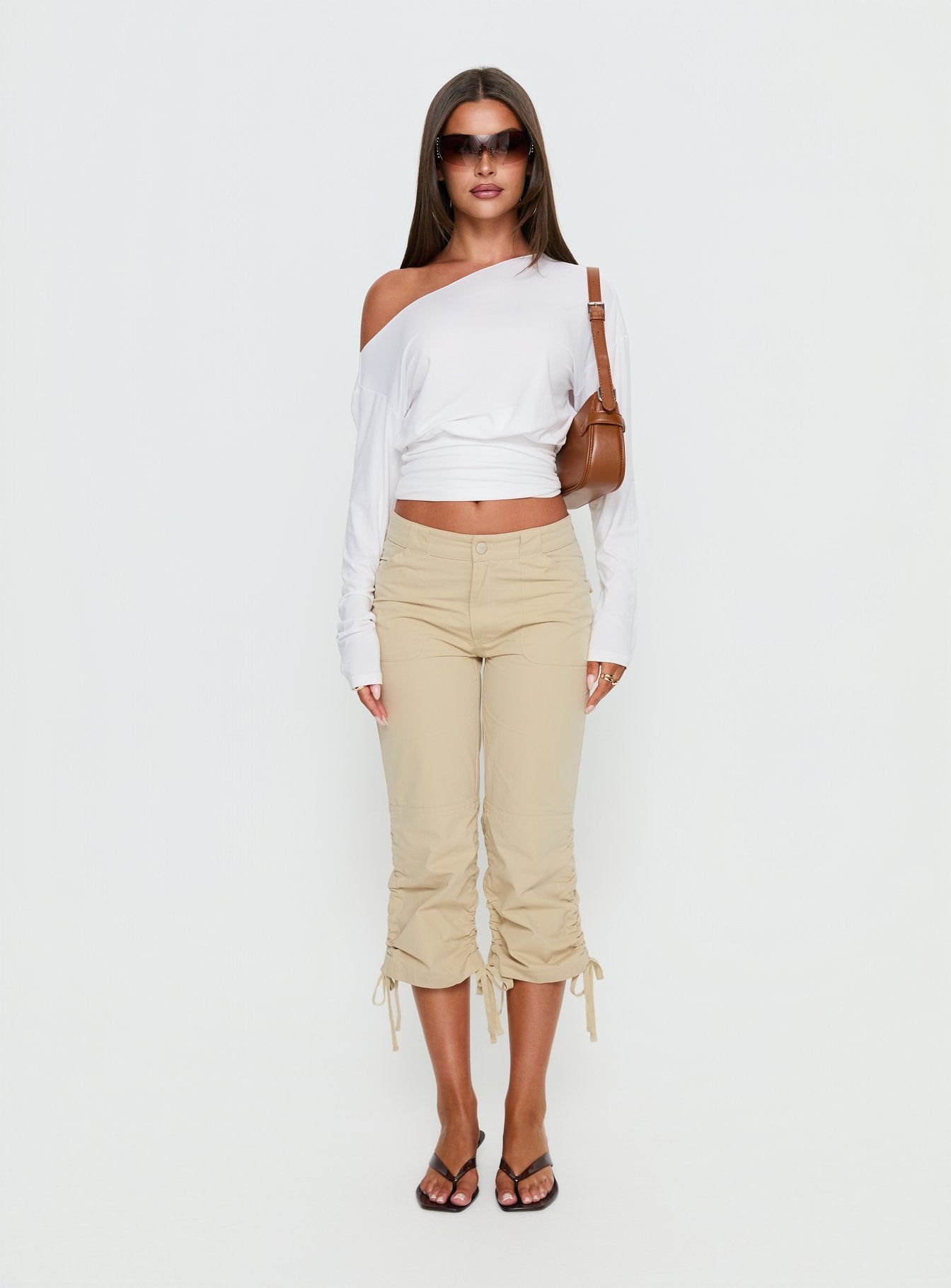 Ashlinn Off Shoulder Long Sleeve Drapey Top White - Image 7