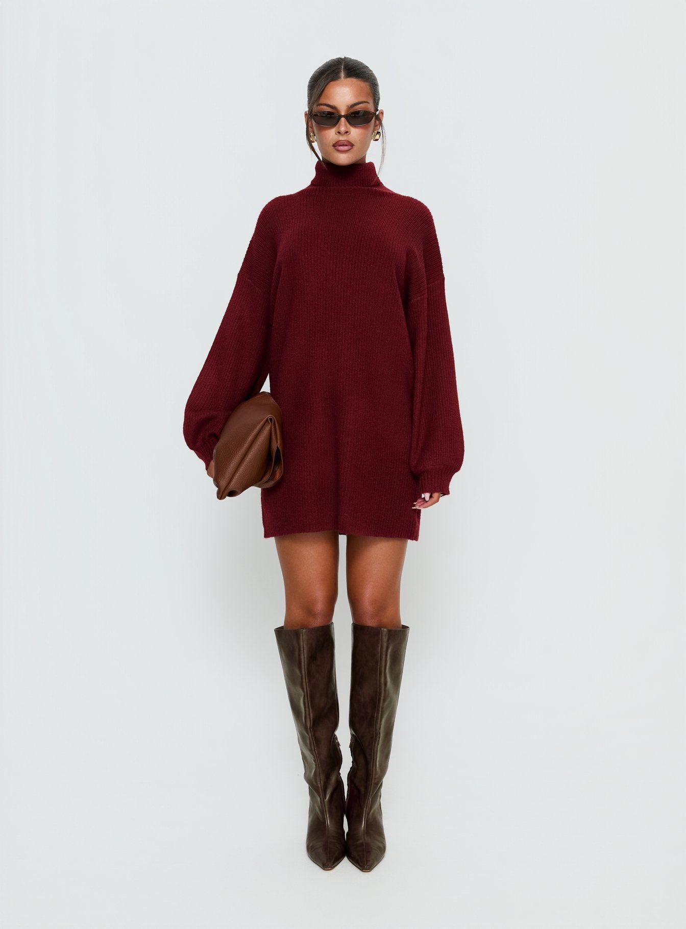 Coleena Long Sleeve Knit Mini Dress Burgundy - Image 6
