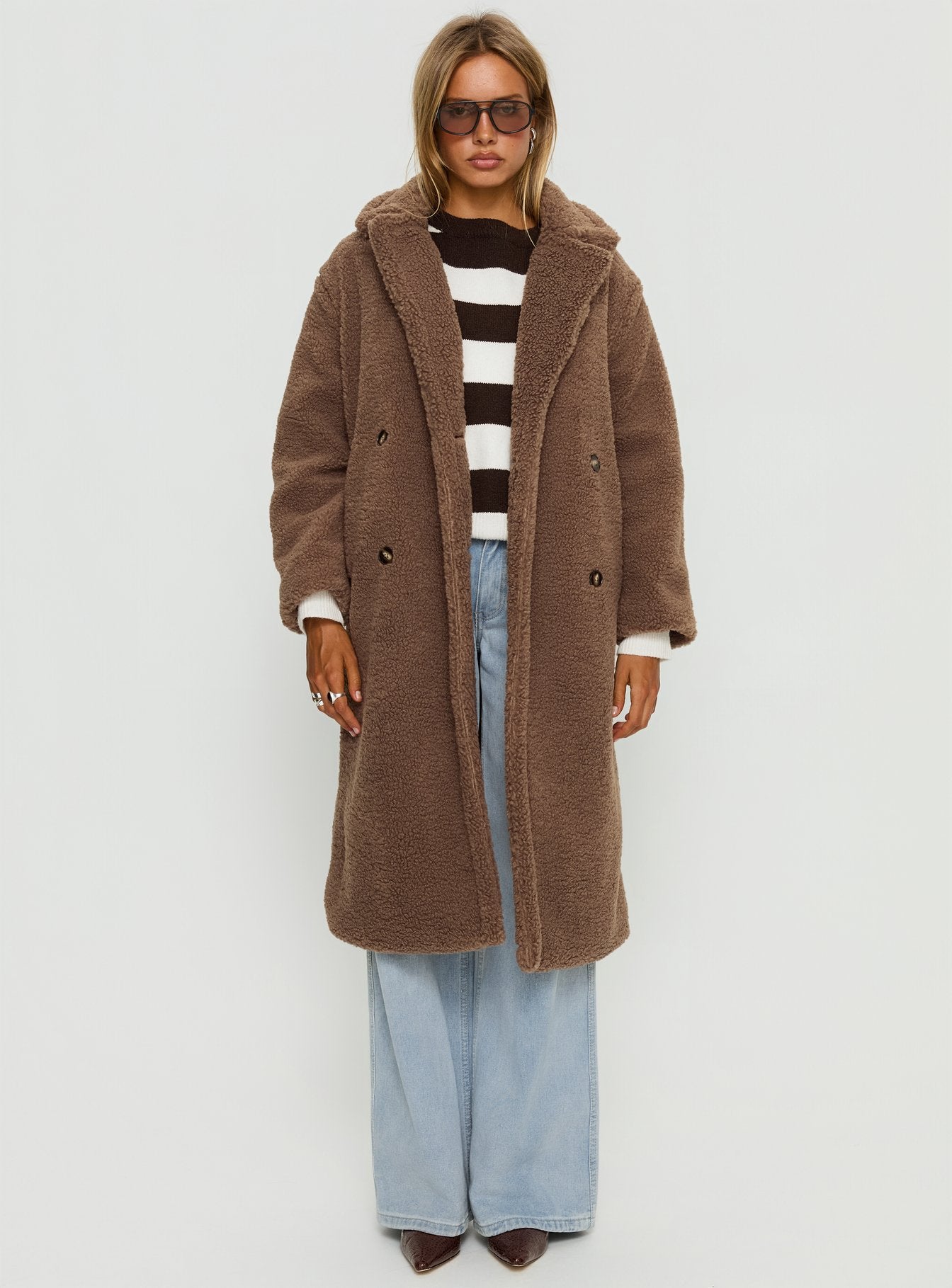 Delora Fluffy Longline Coat Brown - Image 6