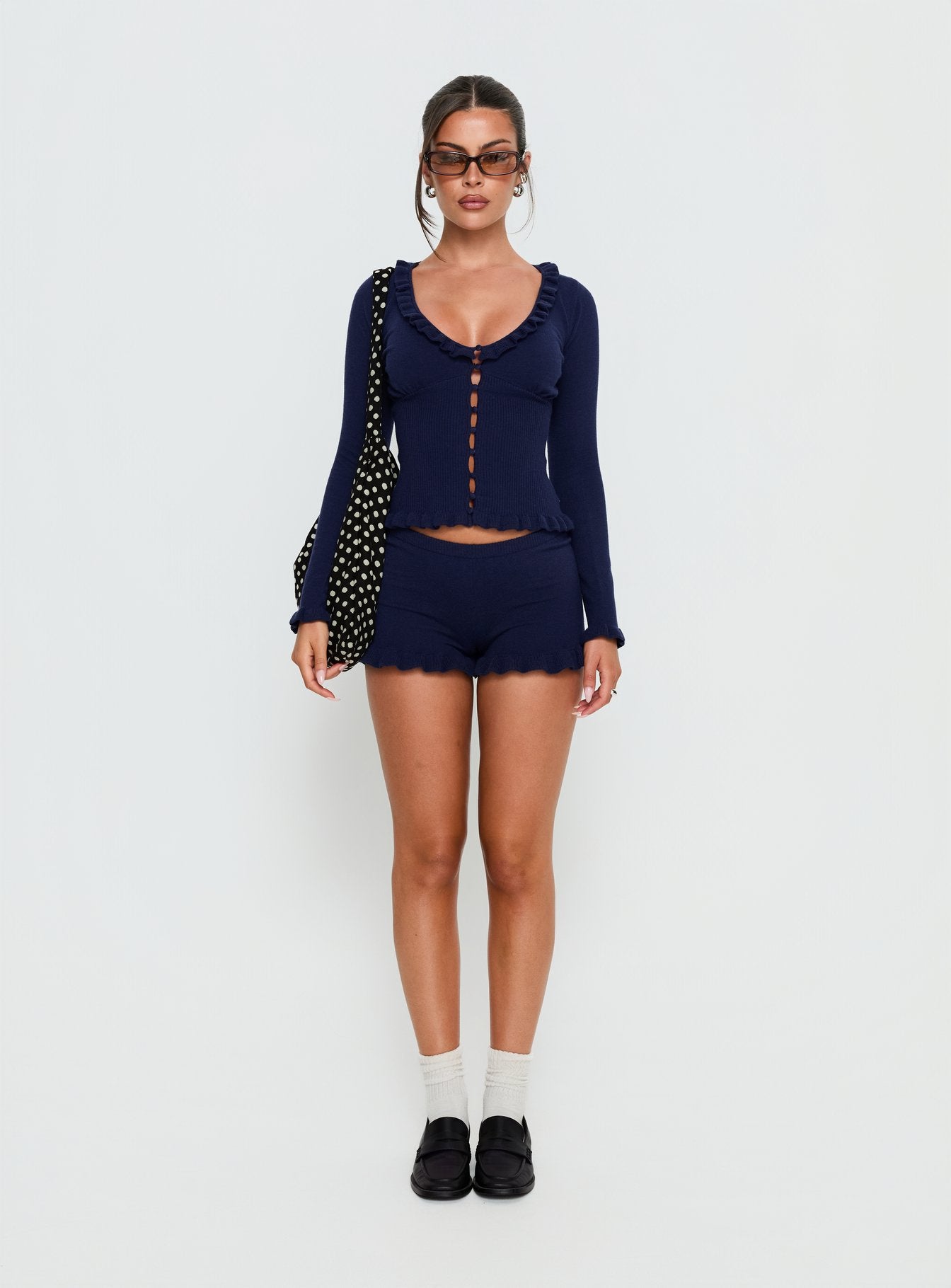 Ceria Frill Knit Shorts Navy - Image 7