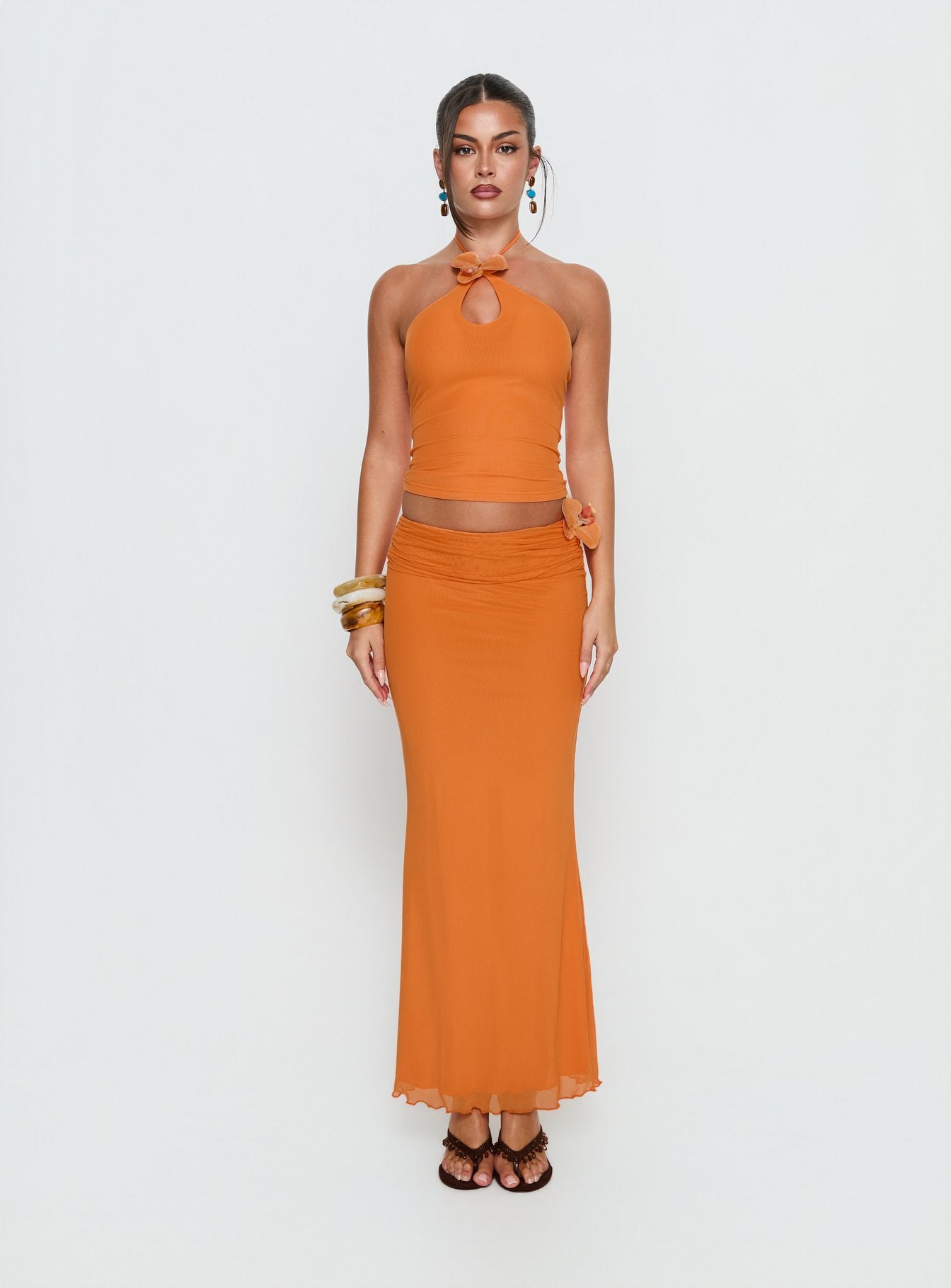 Star Fruit Ruched Waist Maxi Skirt Orange - Image 7