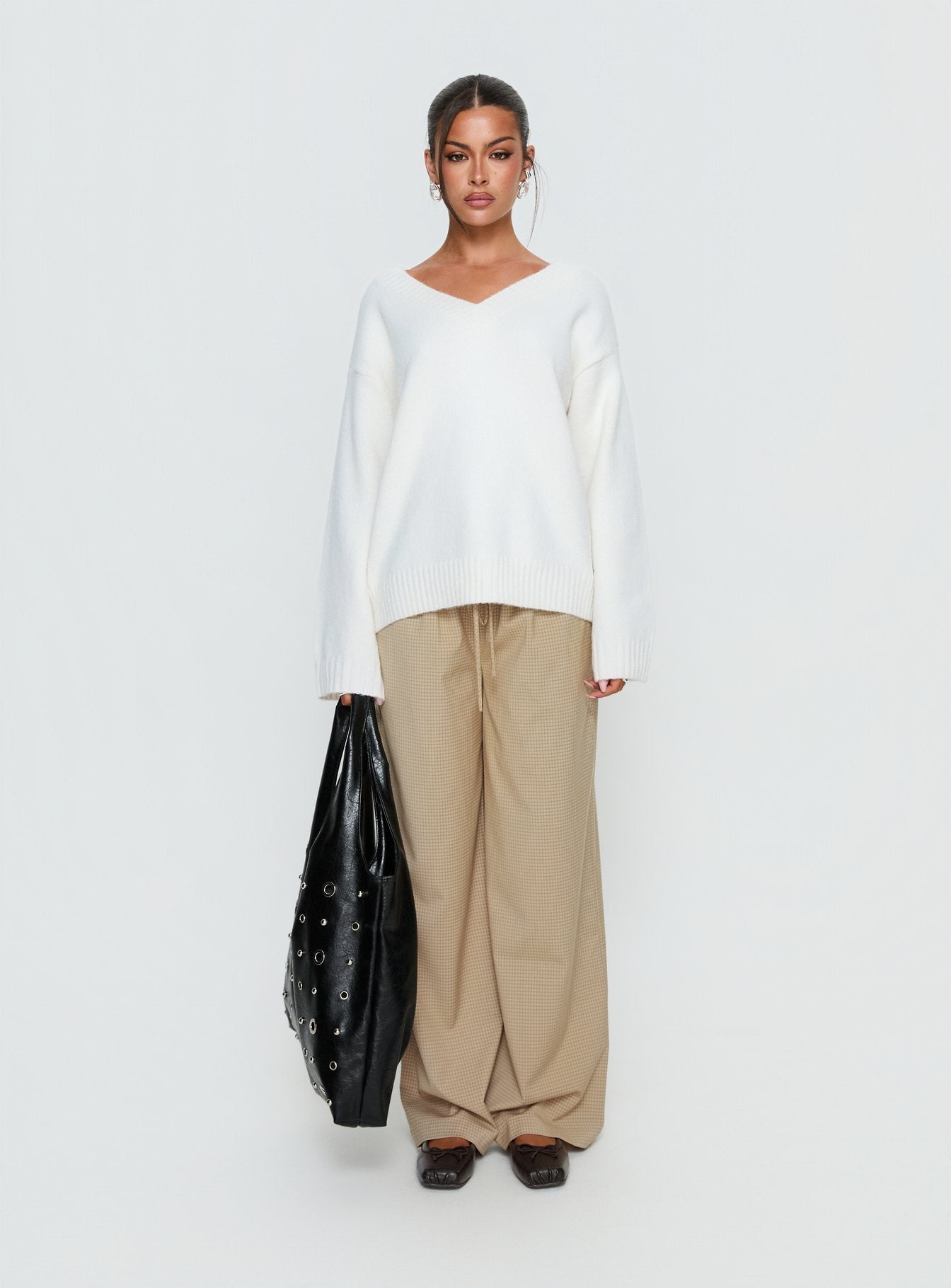 Ketrina Tie Waist Pants Beige Plaid - Image 6