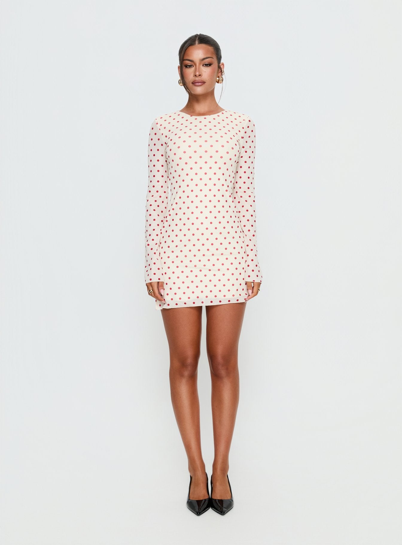 Nyxia Long Sleeve Mini Dress Cream / Red Polka - Image 7