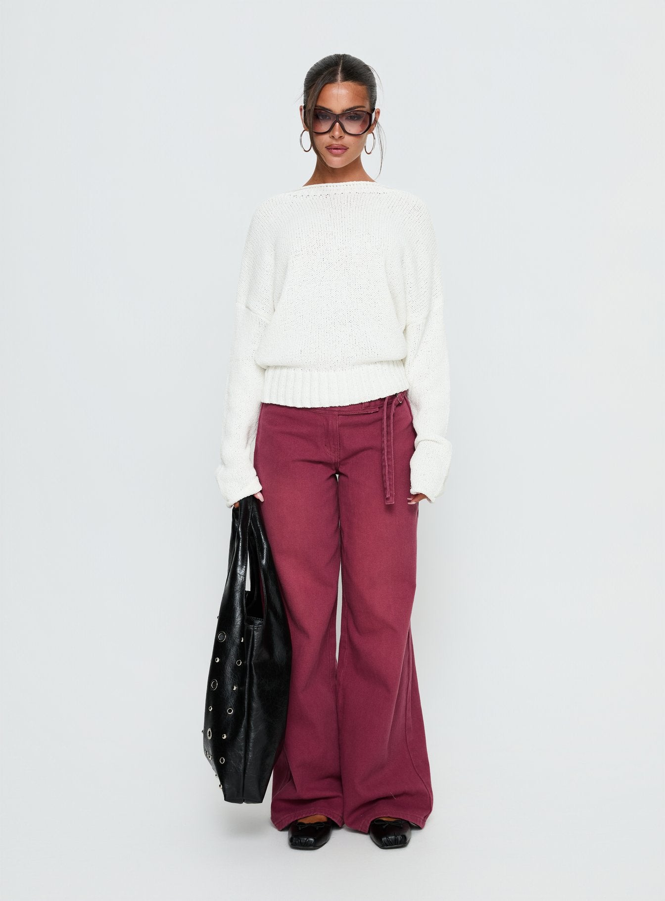 Reannon Wide Neck Knit Sweater White - Image 7