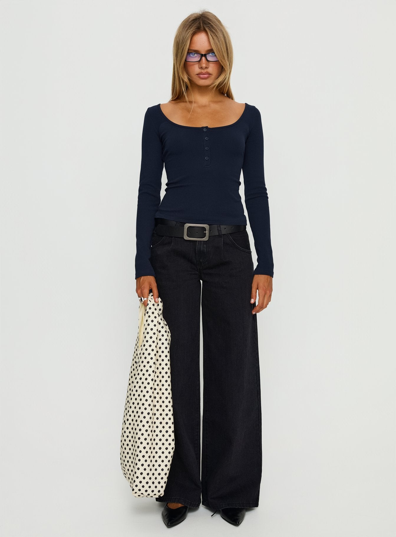 Keslie Long Sleeve Henley Top Navy - Image 6