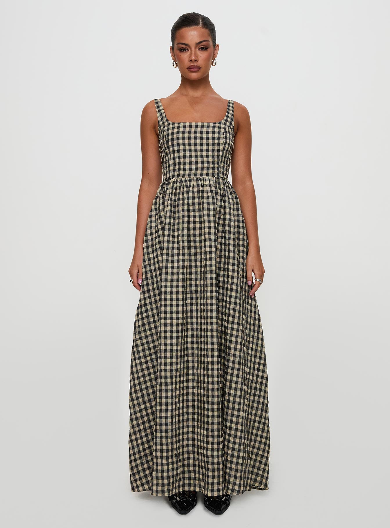 Cartmel Check Maxi Dress Black / Cream Petite - Image 7