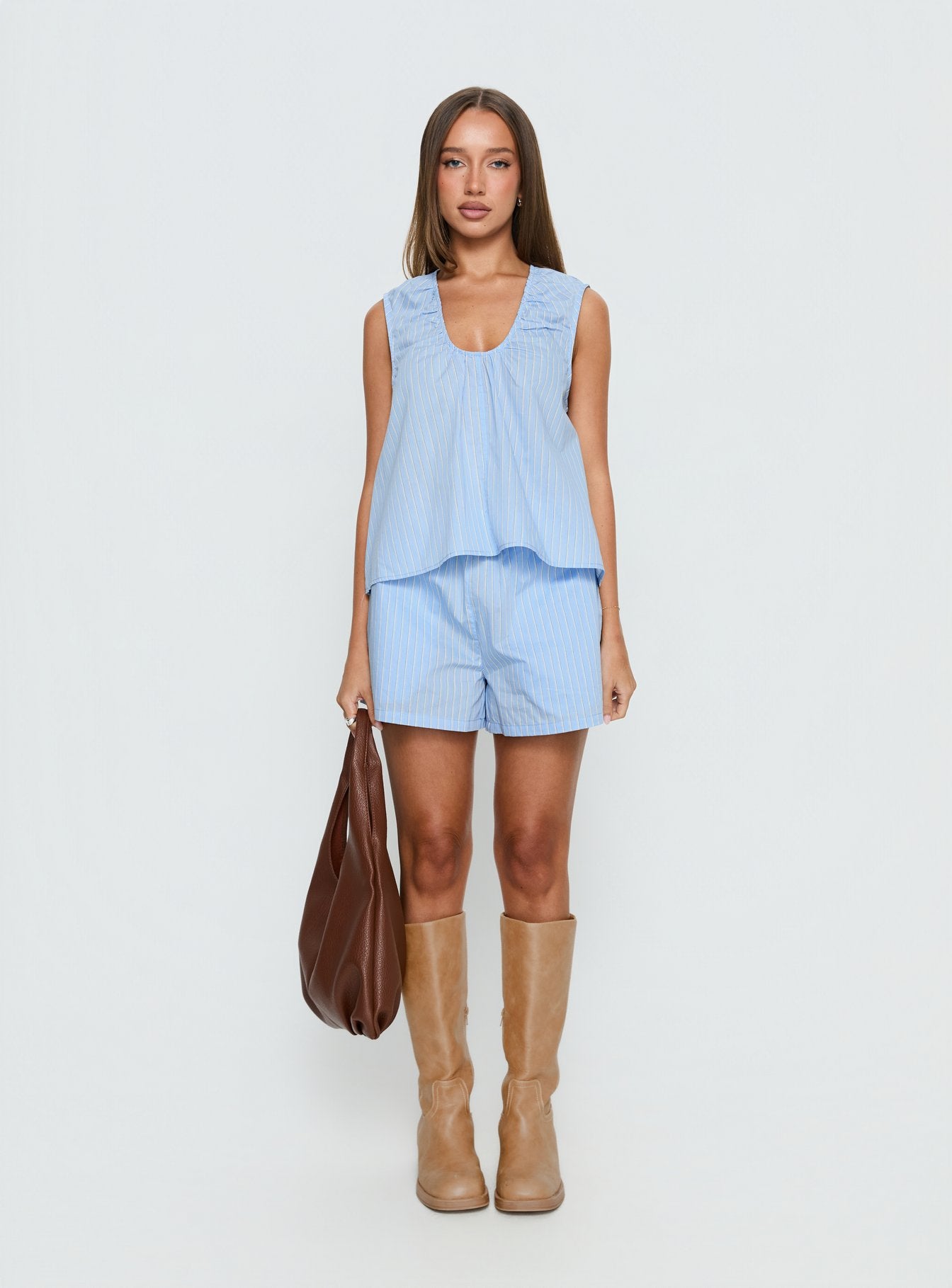 Carambola Ruched Sleeveless Top Blue - Image 7
