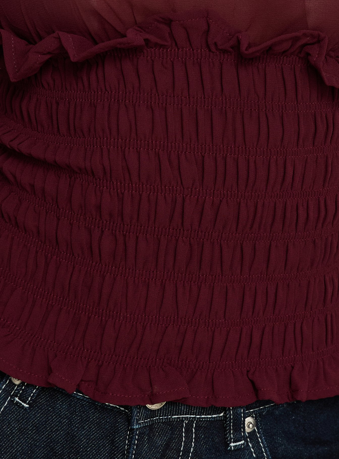 Fever Kiss Chiffon Ruched Top Wine - Image 6