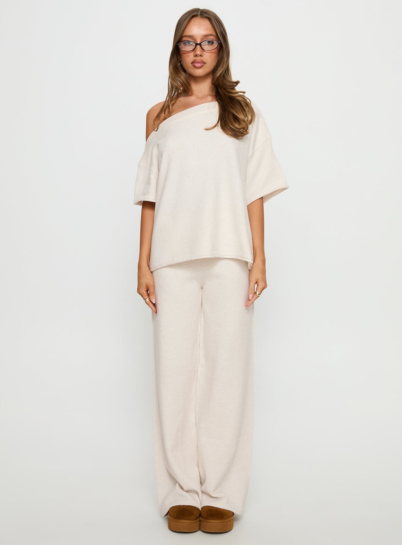 Kourta Off Shoulder Oversized Knit Top Oat - Image 7