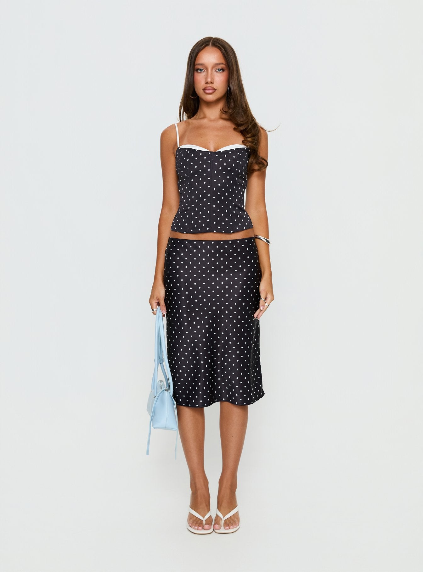 Somani Satin Midi Skirt Black Polka Dot - Image 7
