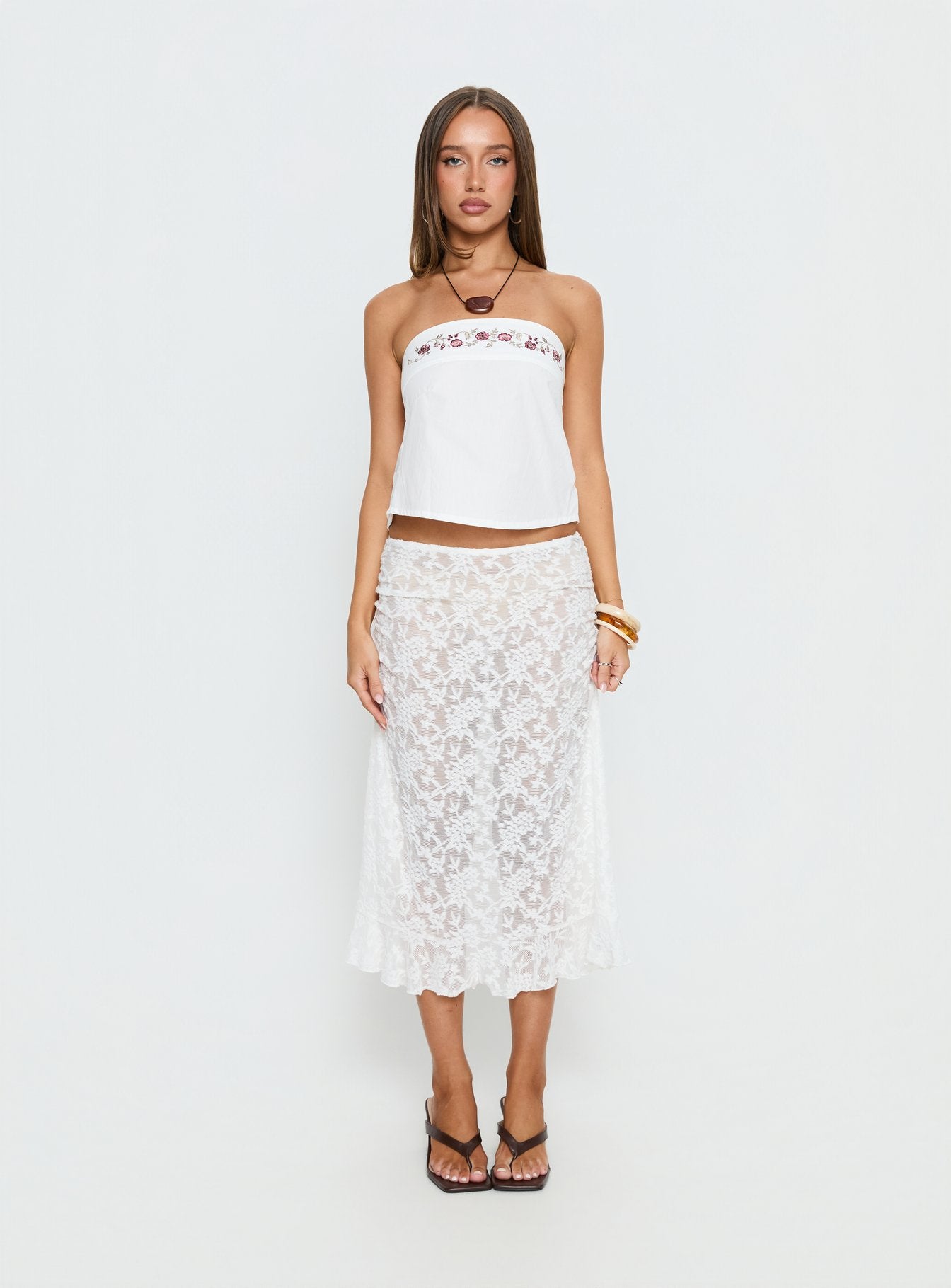 Ahera Floral Detail Strapless Top White - Image 7