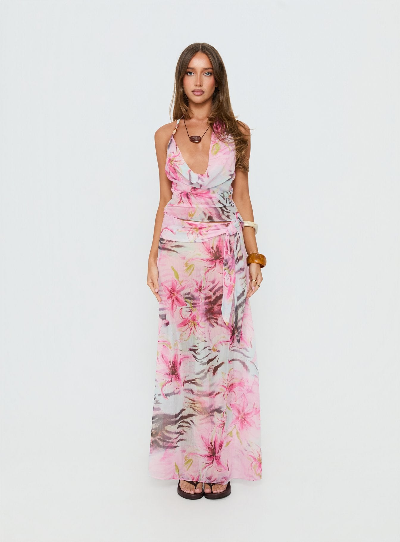 Distinction Halter Chiffon Top Pink Floral - Image 7