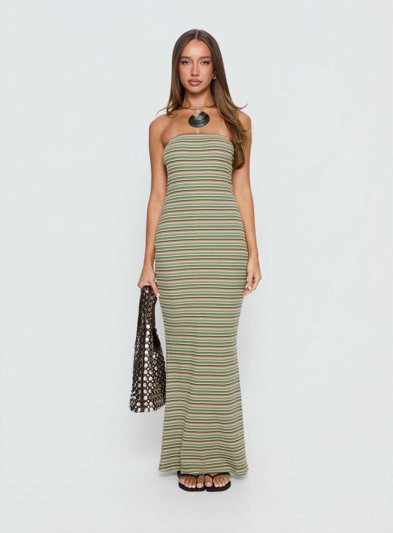 Solola Strapless Maxi Dress Green Stripe - Image 6
