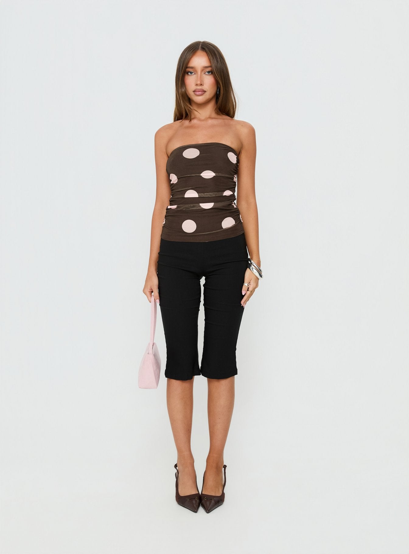 Act Natural Strapless Top Brown / Pink Polka - Image 7