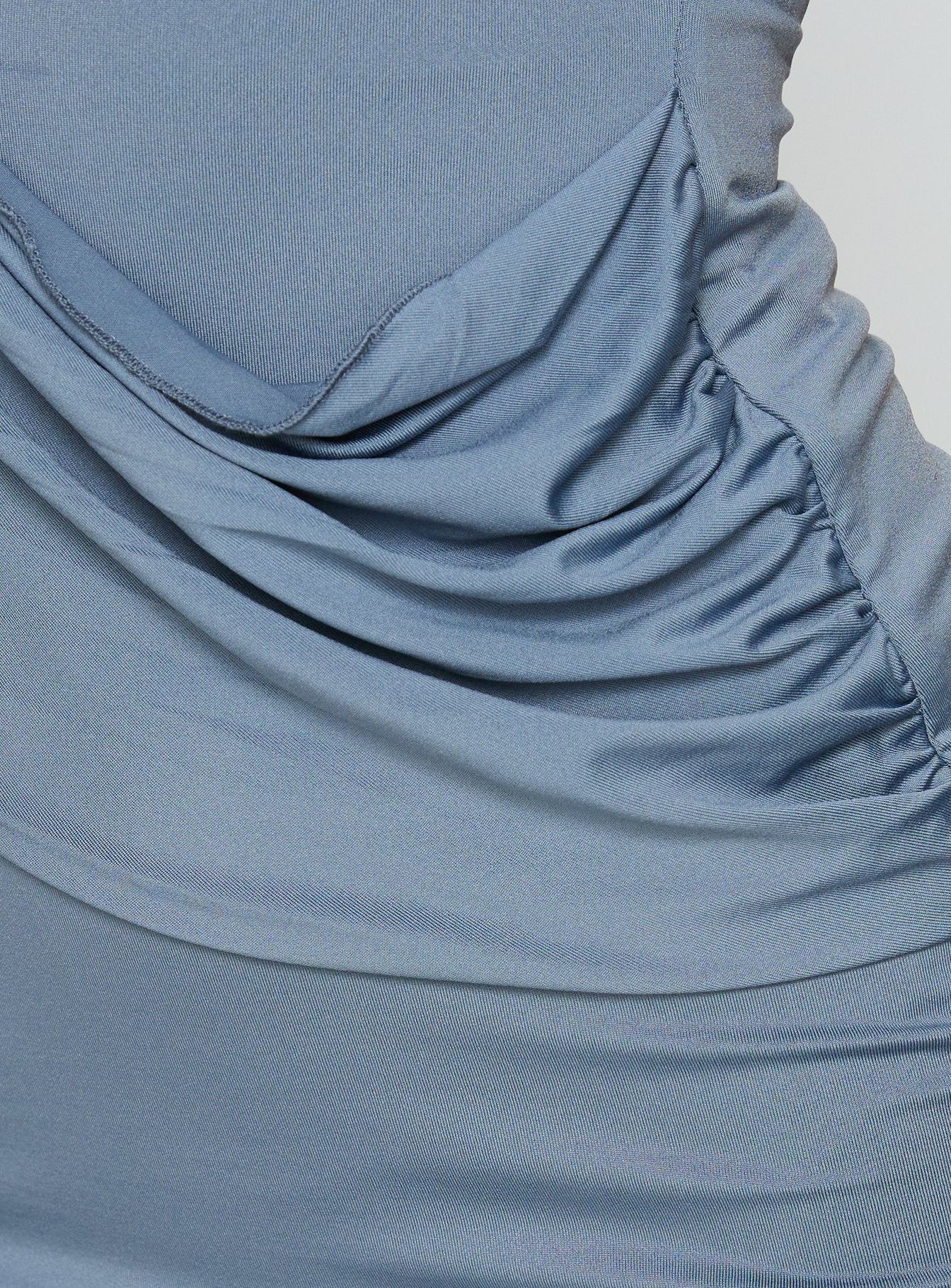 Alban Plunge Drape Halter Mini Dress Steel Blue - Image 7