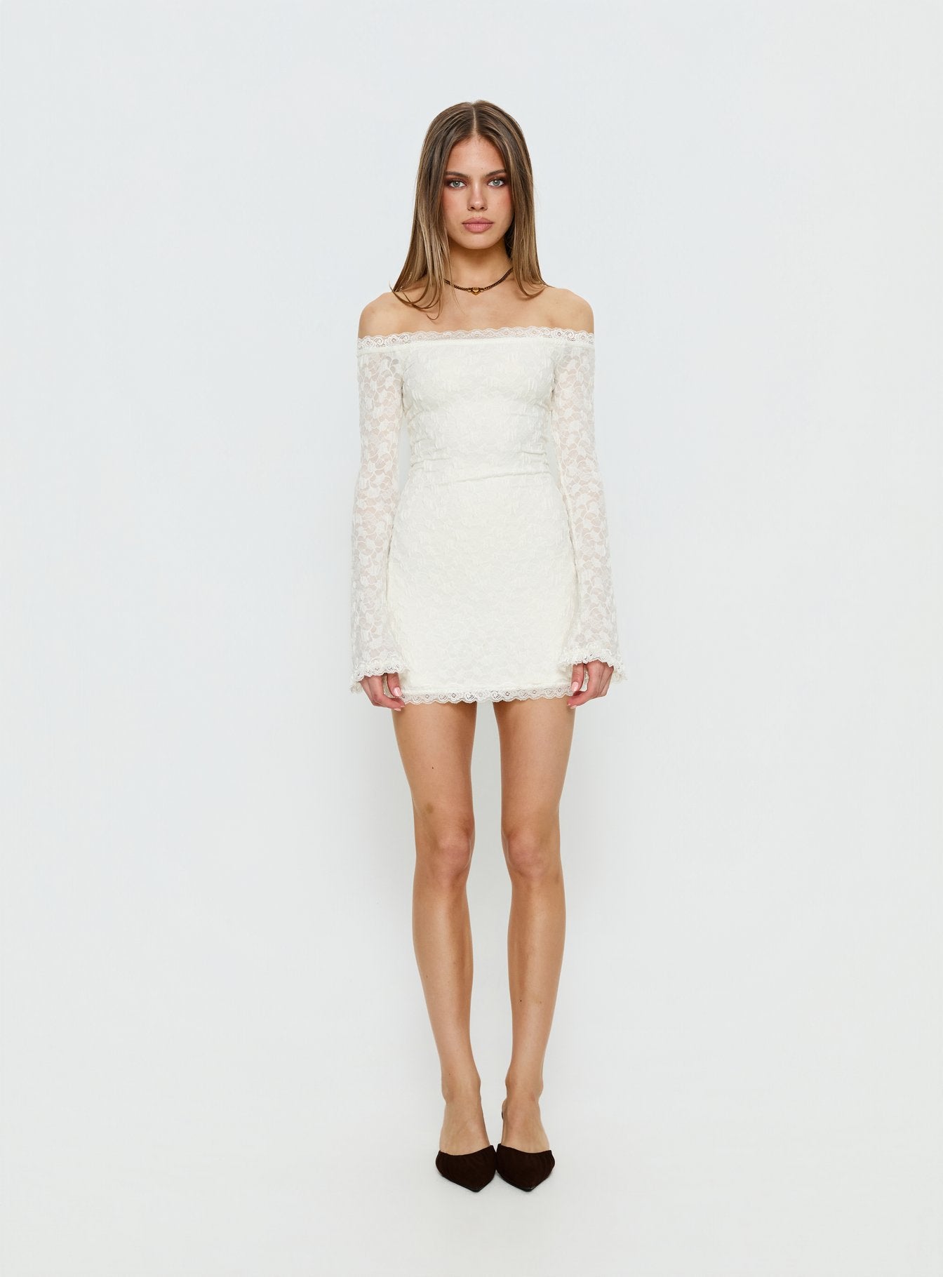 Avenues Long Sleeve Lace Mini Dress White - Image 7