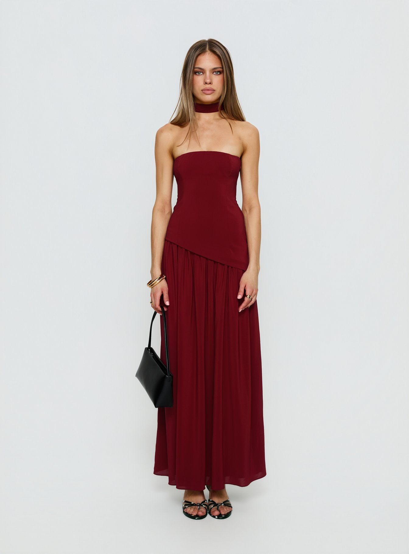 Odela Strapless Drop Waist Maxi Dress Cherry - Image 7