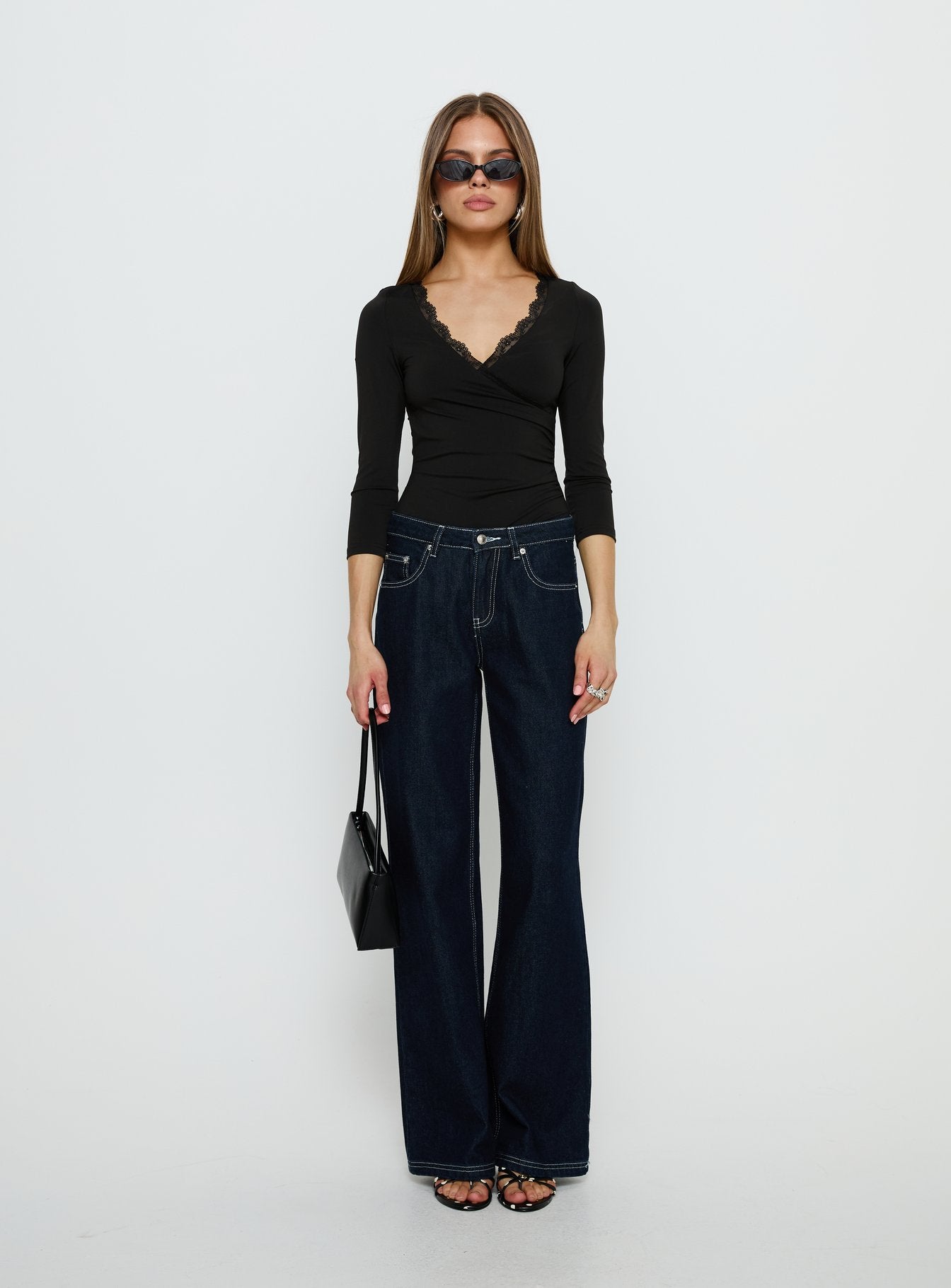 Lyselle Wrap Detail 3/4 Sleeve Bodysuit Black - Image 6