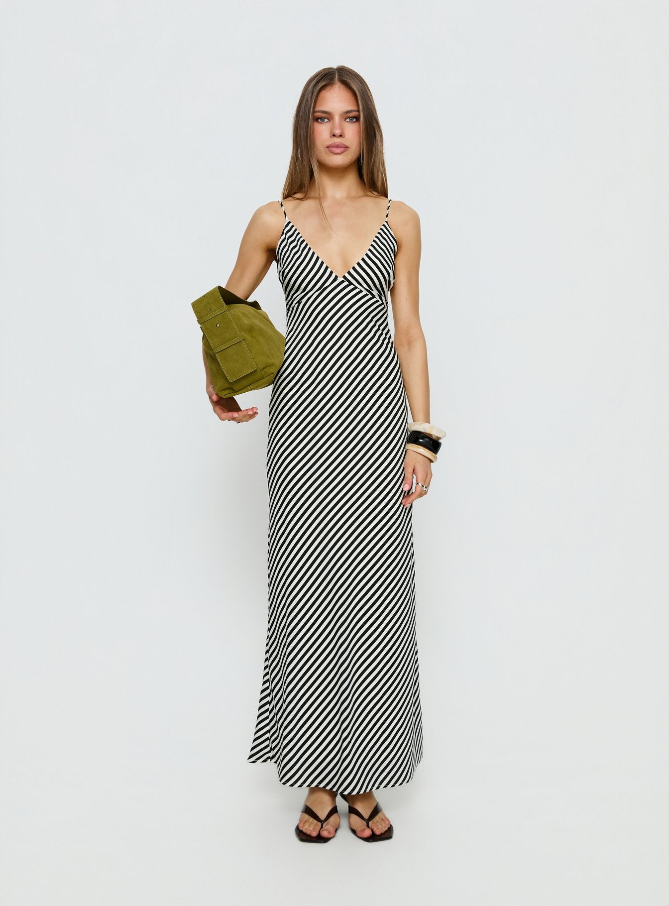 Lesondo V Neck Maxi Dress Black / White Stripe - Image 6