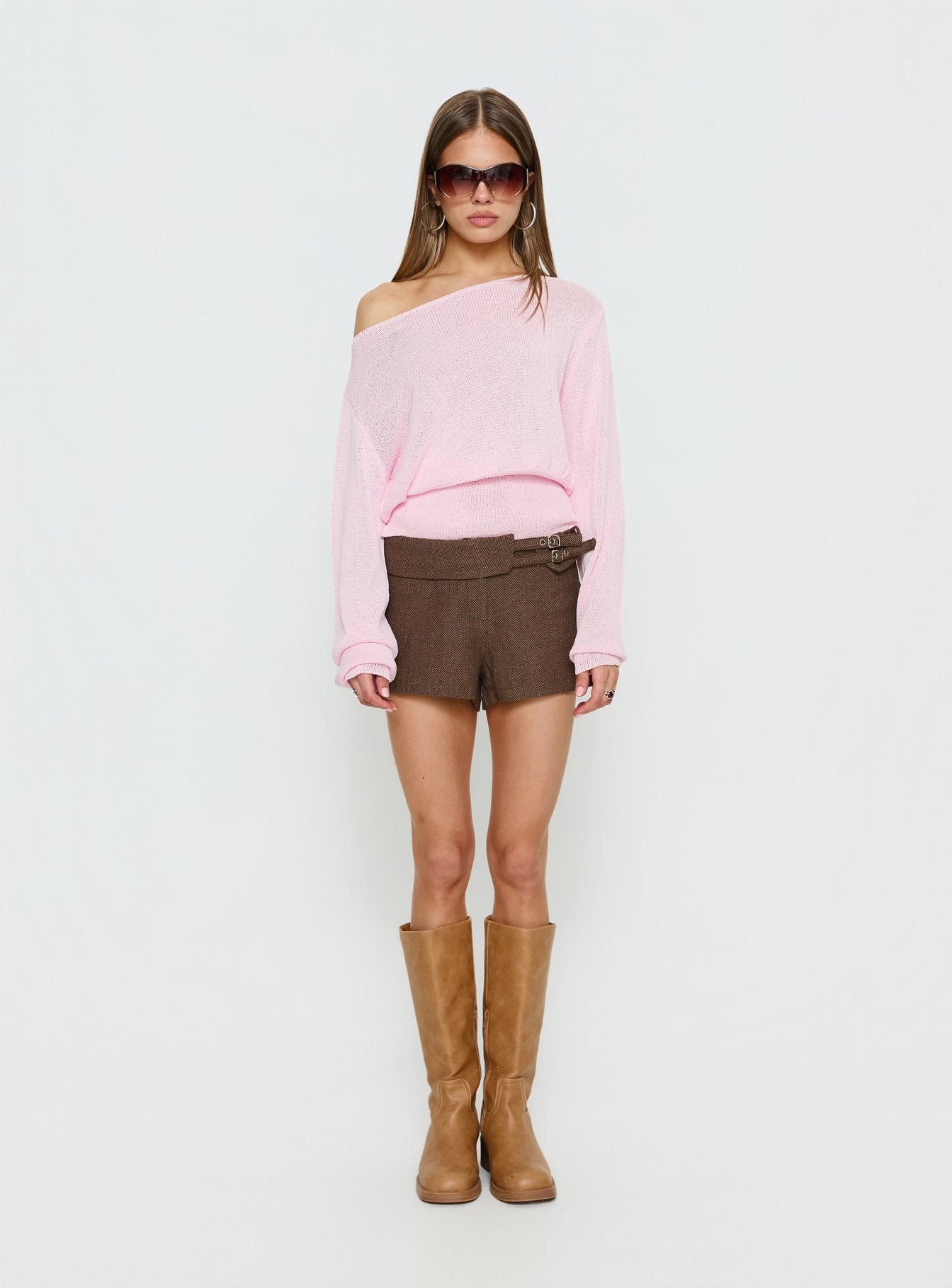 Xaria Off Shoulder Knit Sweater Pink - Image 7