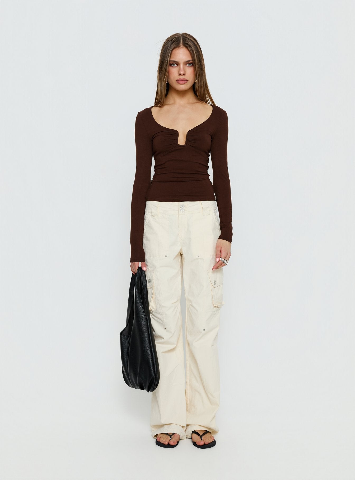 Serelle Long Sleeve Bust Detail Top Chocolate - Image 6