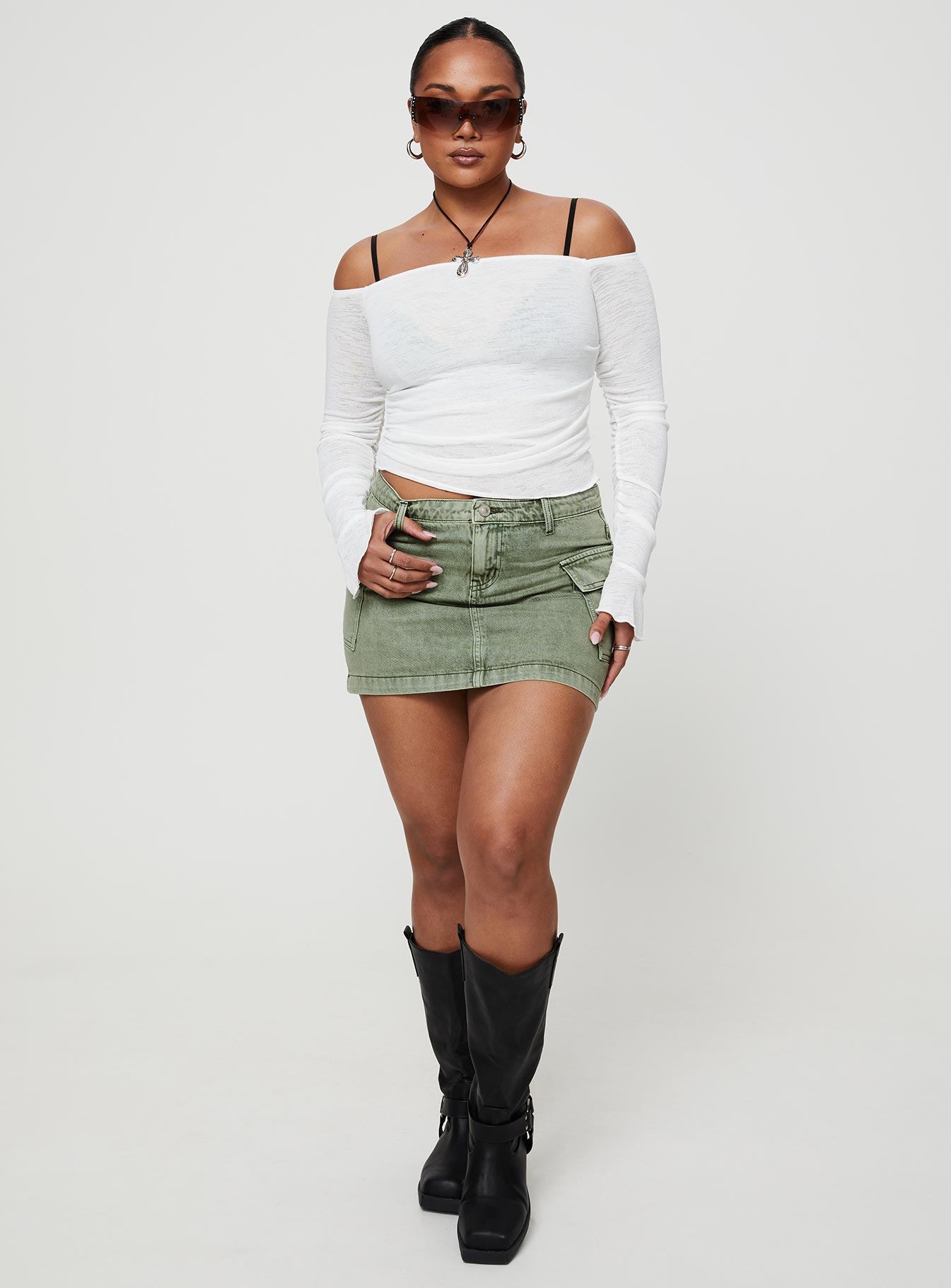 Zakai Cargo Denim Mini Skirt Green - Image 9