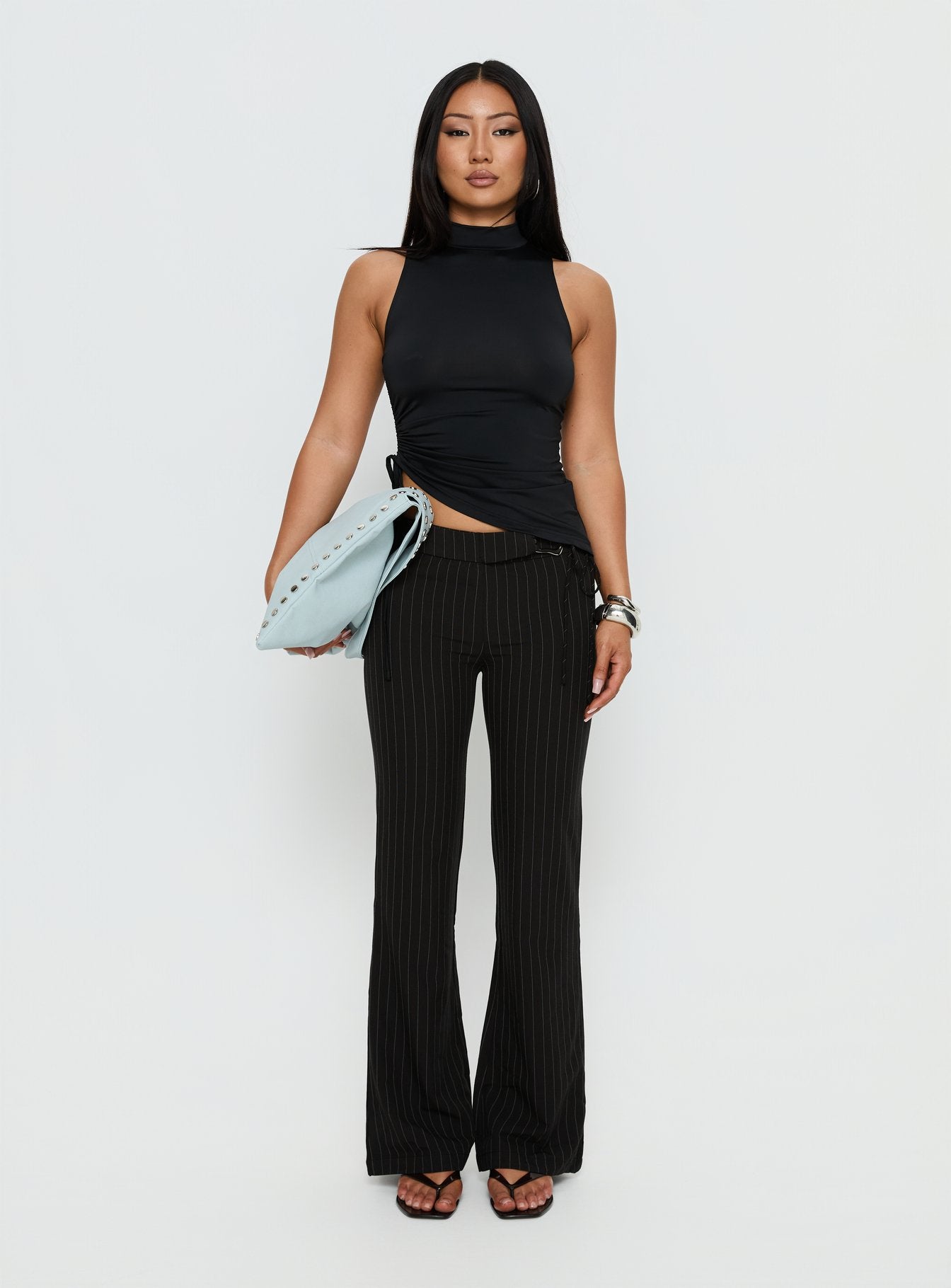 Saveria Tie Detail High Neck Top Black - Image 7