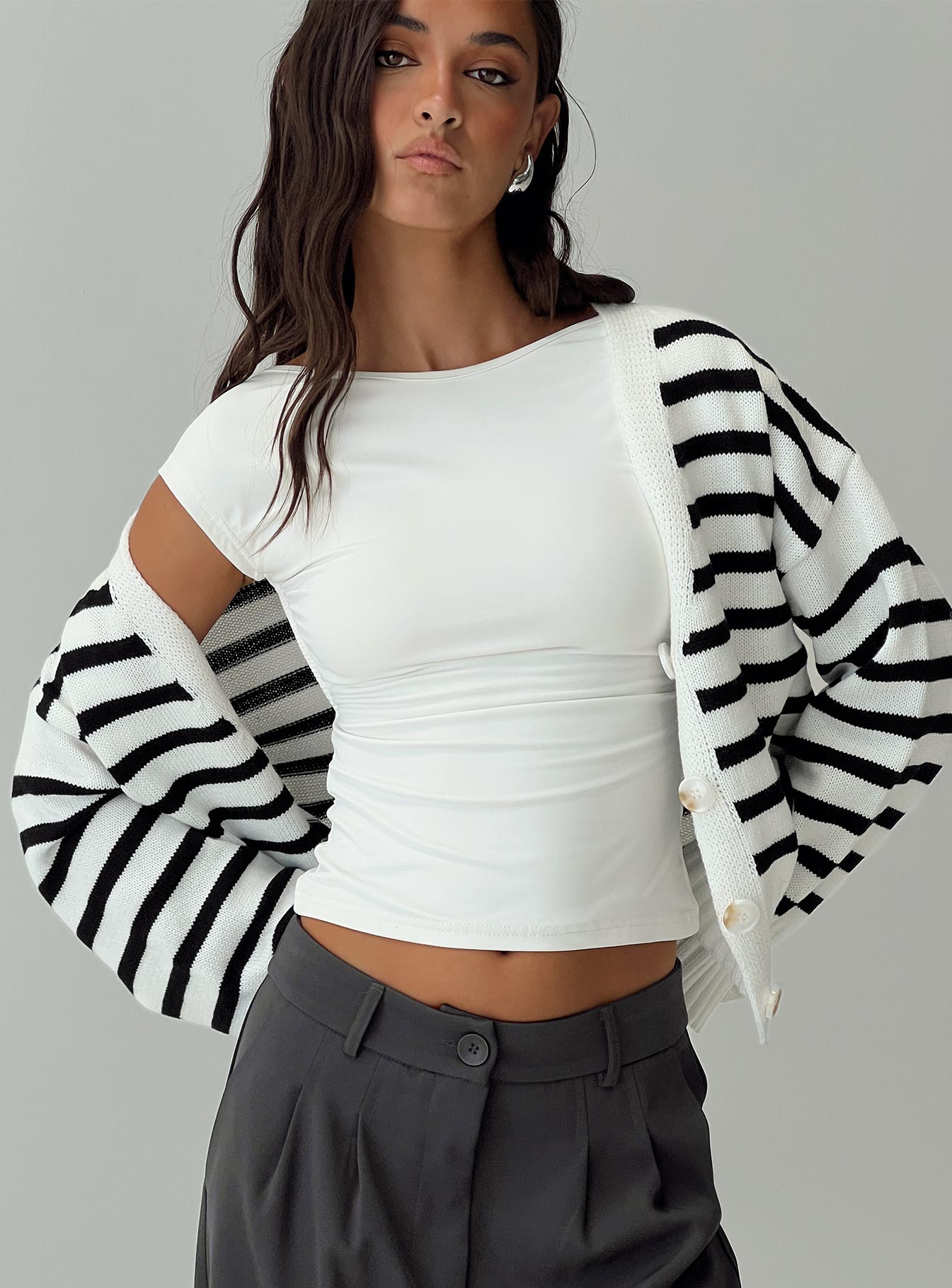 Karlson Striped Cardigan Cream / Black - Image 7