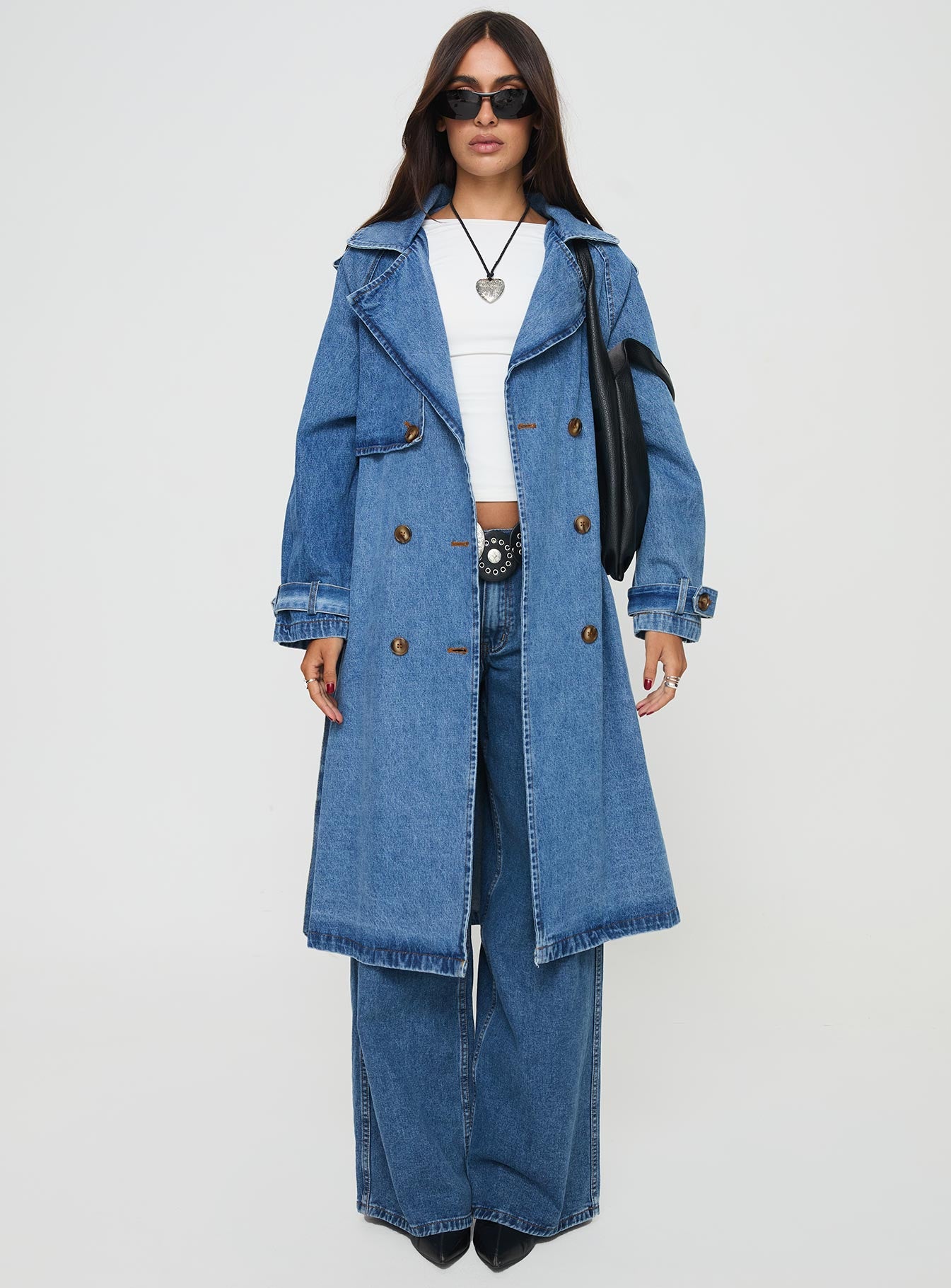 Honeyed Denim Trench Coat Mid Wash - Image 7