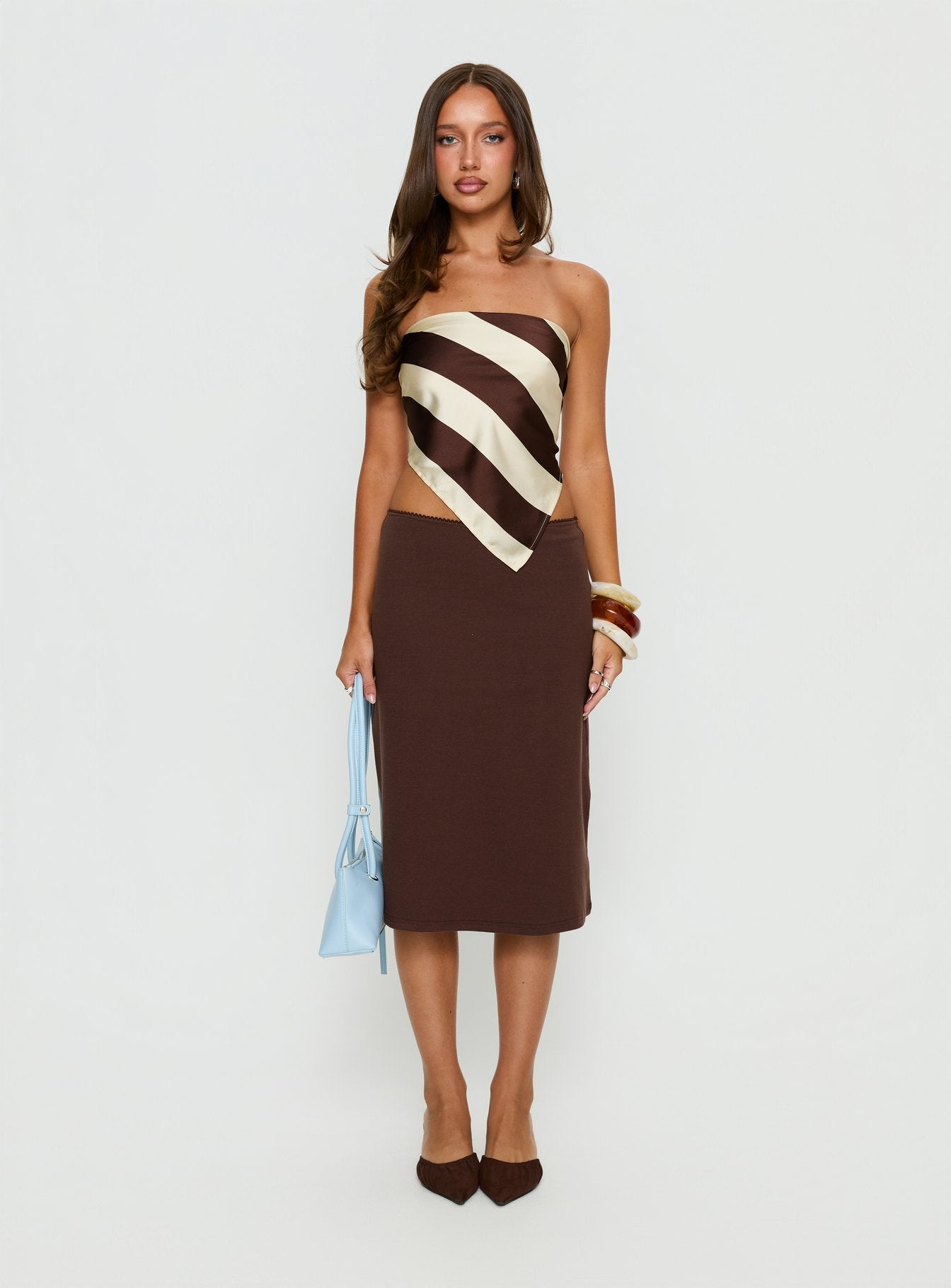 Lailana Tie Back Strapless Scarf Top Brown Stripe - Image 7