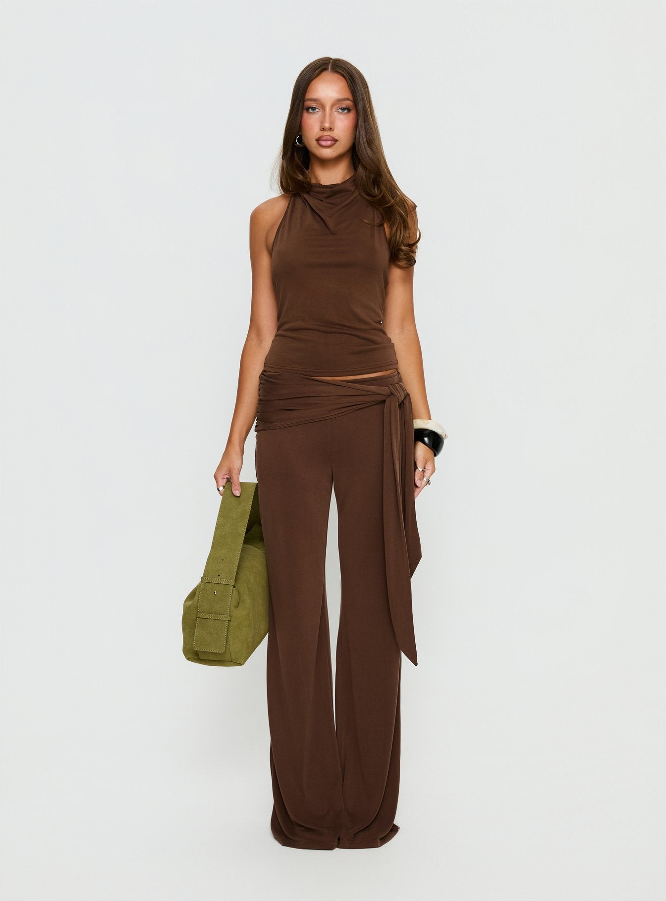 Katiana High Neck Cowl Top Brown - Image 7