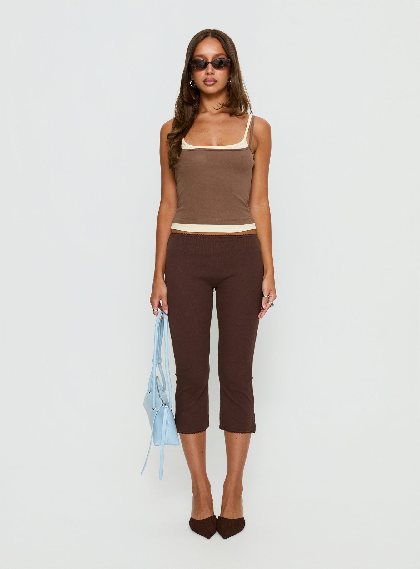 Maeka Layered Jersey Tank Top Brown / Cream - Image 7