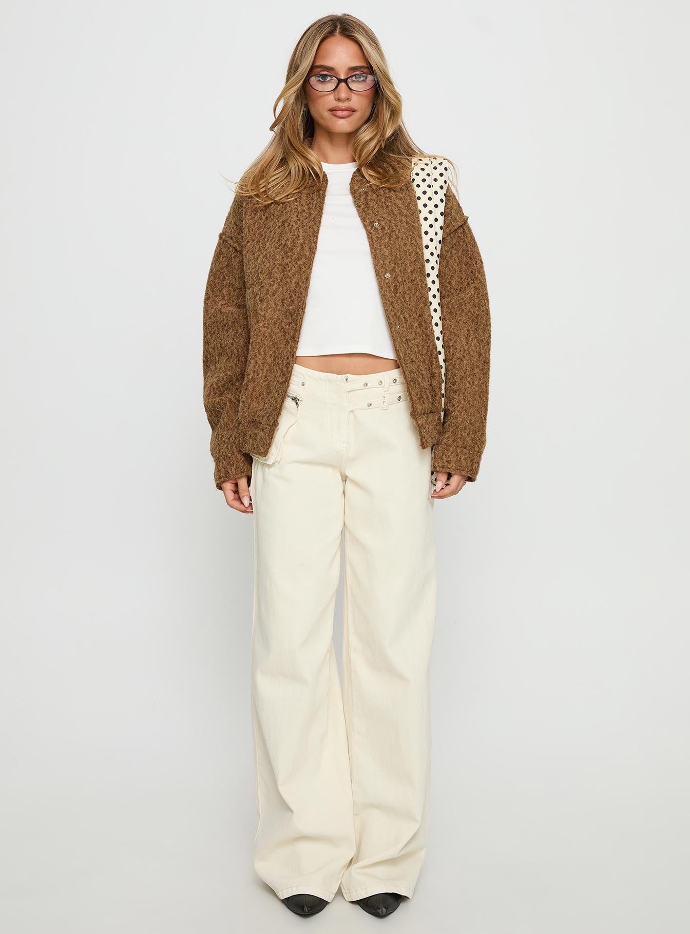 Kemberly Soft Textured Bomber Jacket Brown - Image 7