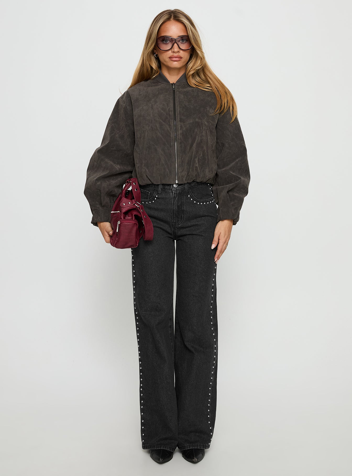 Saving Up Mid Rise Straight Leg Studded Jeans Jet Black - Image 7