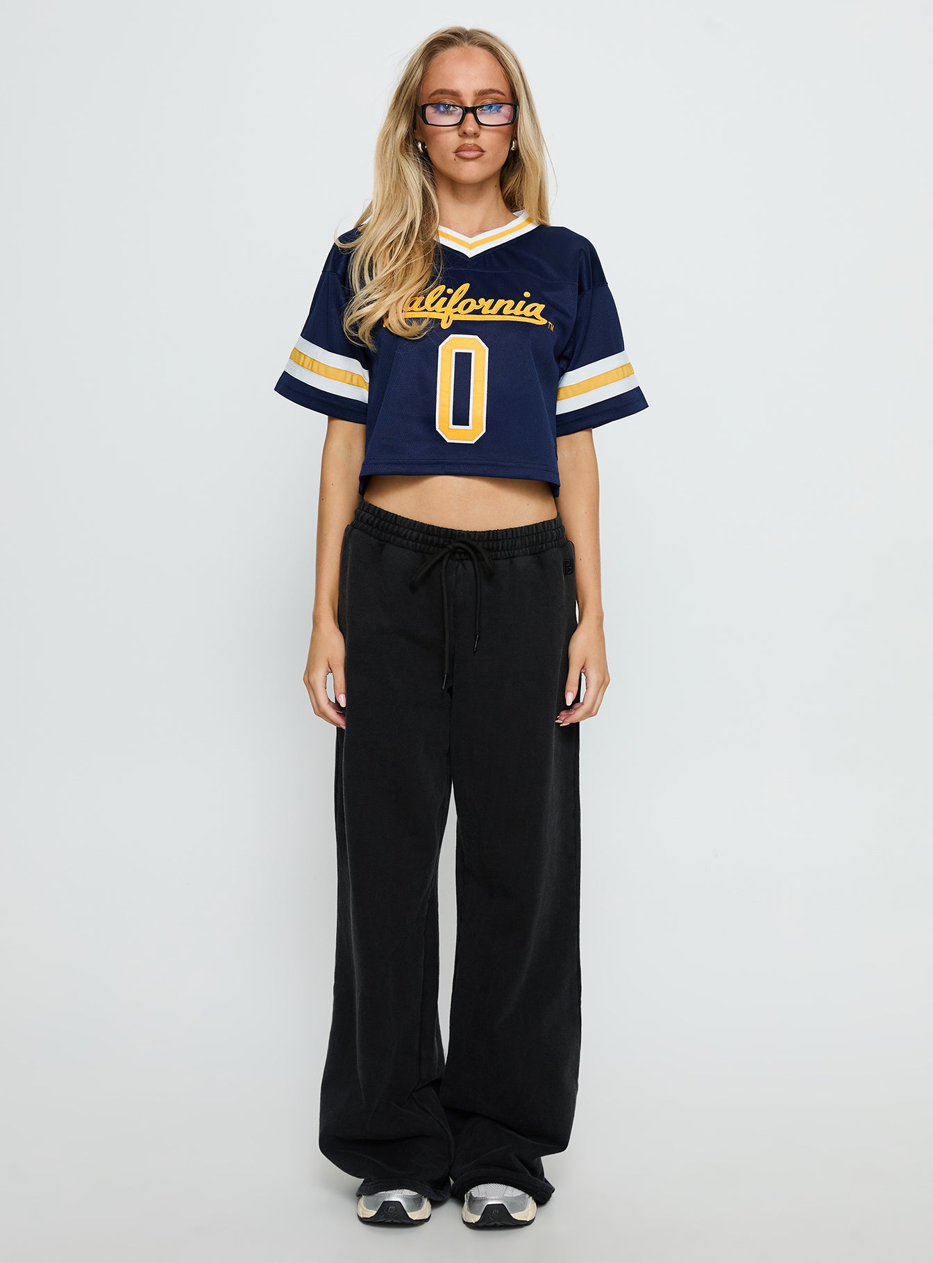 UC Berkeley Cropped Football Jersey Tee Blue - Image 7